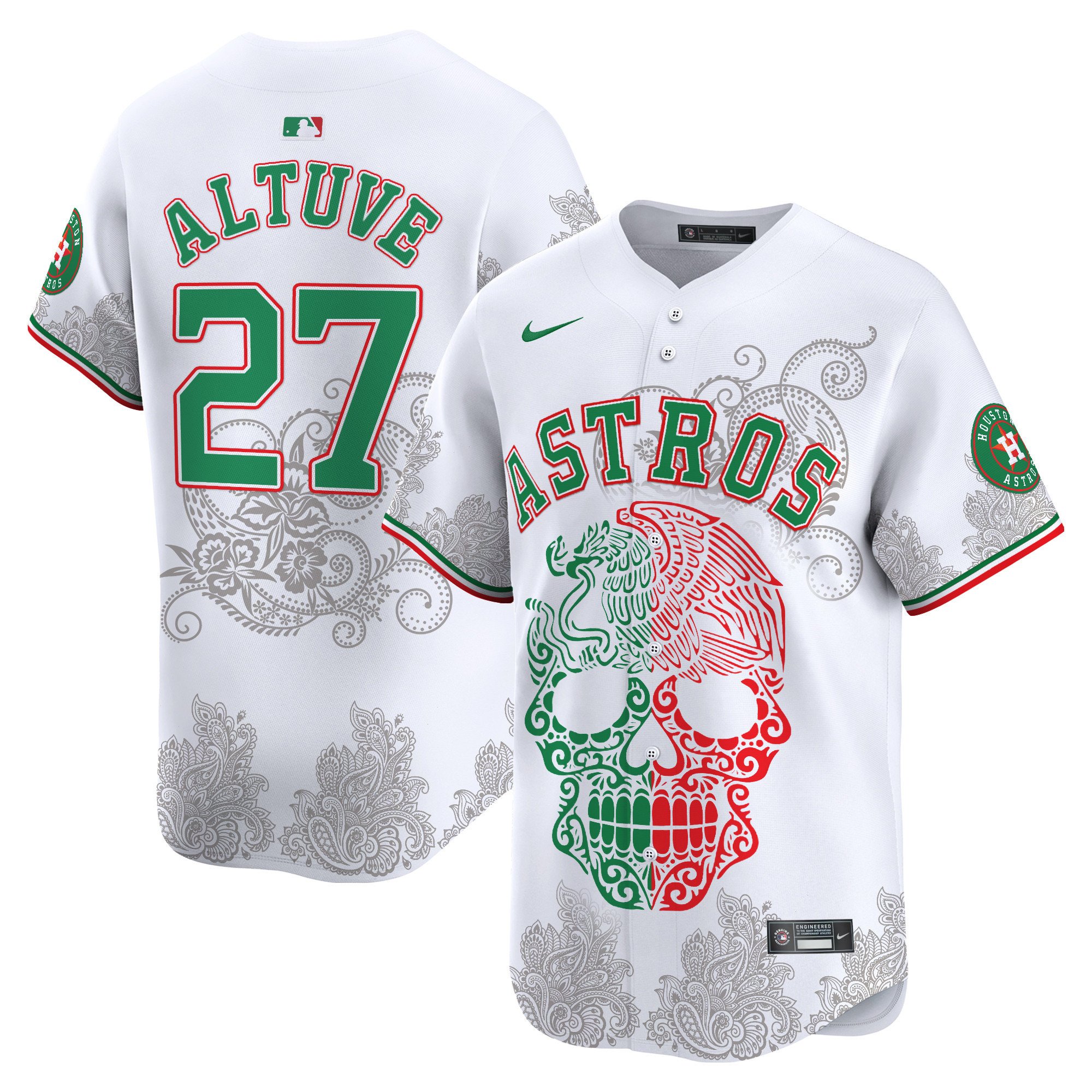 Men's JosÃˆ Altuve Houston Astros Aztec Warrior Skull Vapor Limited White Jersey - Printed