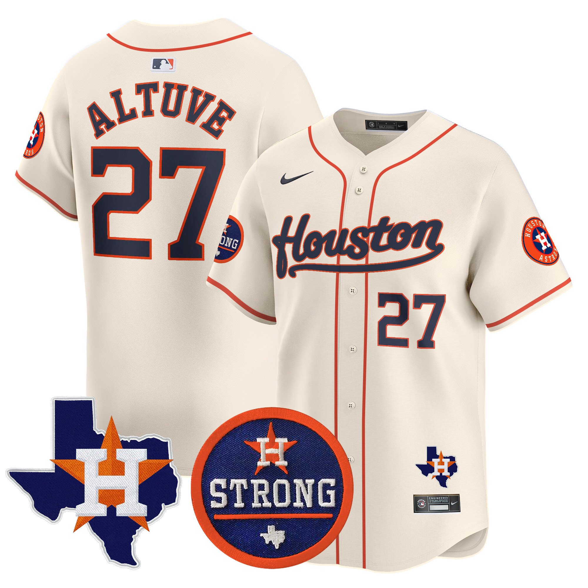Men's JosÃˆ Altuve Houston Astros "Houston Strong" Patch Vapor Premier Limited Cream Jersey - All Stitched