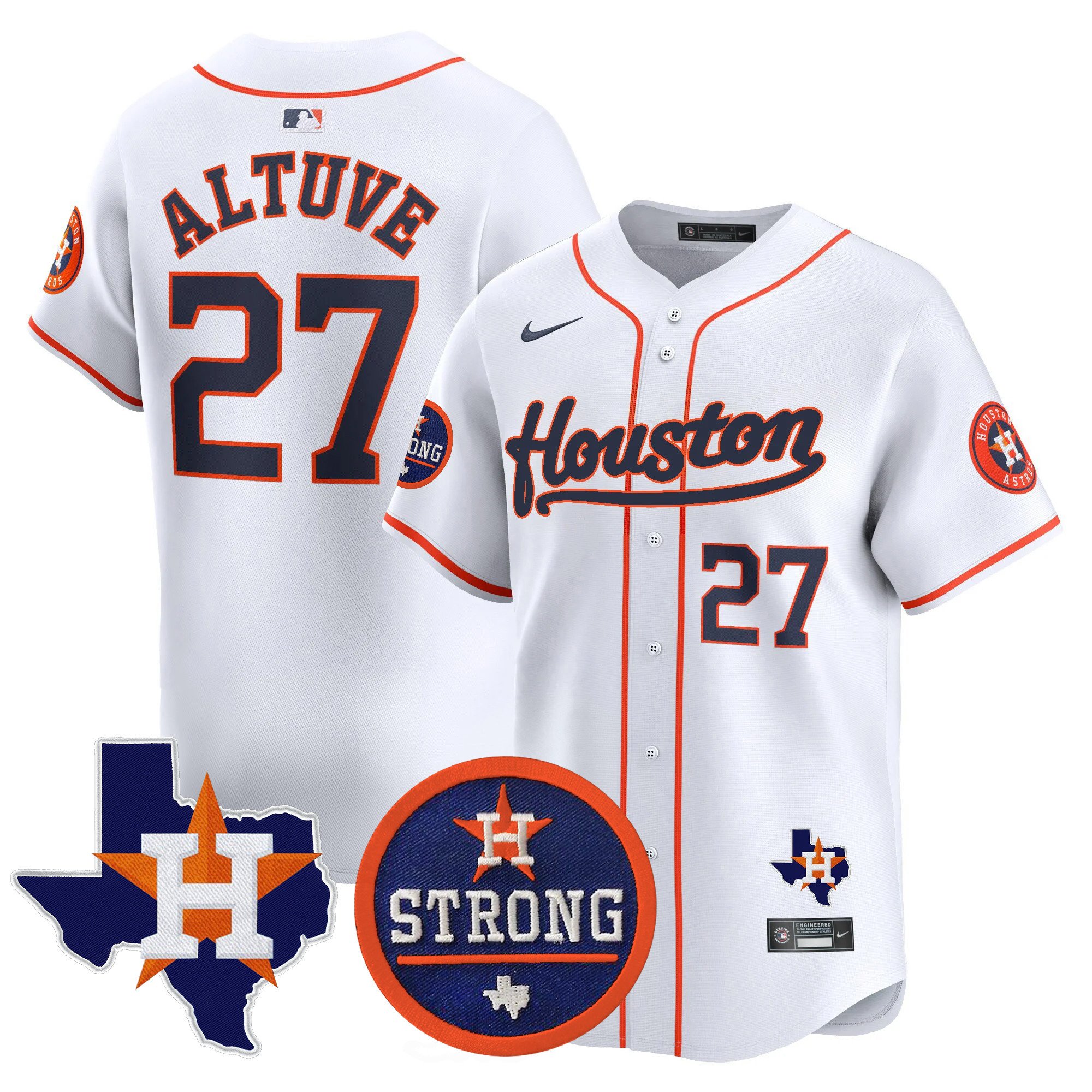 Men's JosÃˆ Altuve Houston Astros "Houston Strong" Patch Vapor Premier Limited Home Jersey - All Stitched