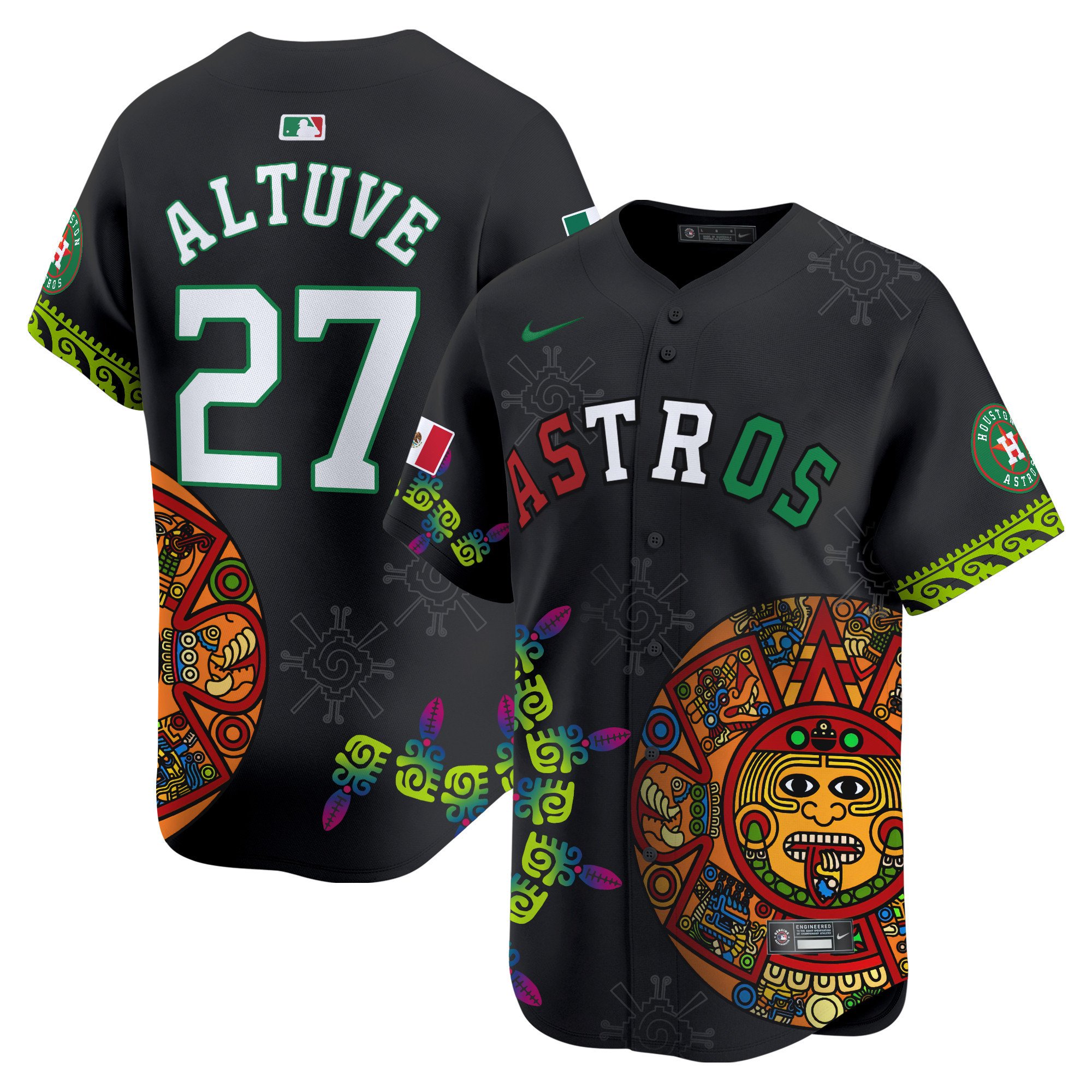 Men's JosÃˆ Altuve Houston Astros Mexico Aztec Calendar Vapor Premier Limited Black Jersey - Printed
