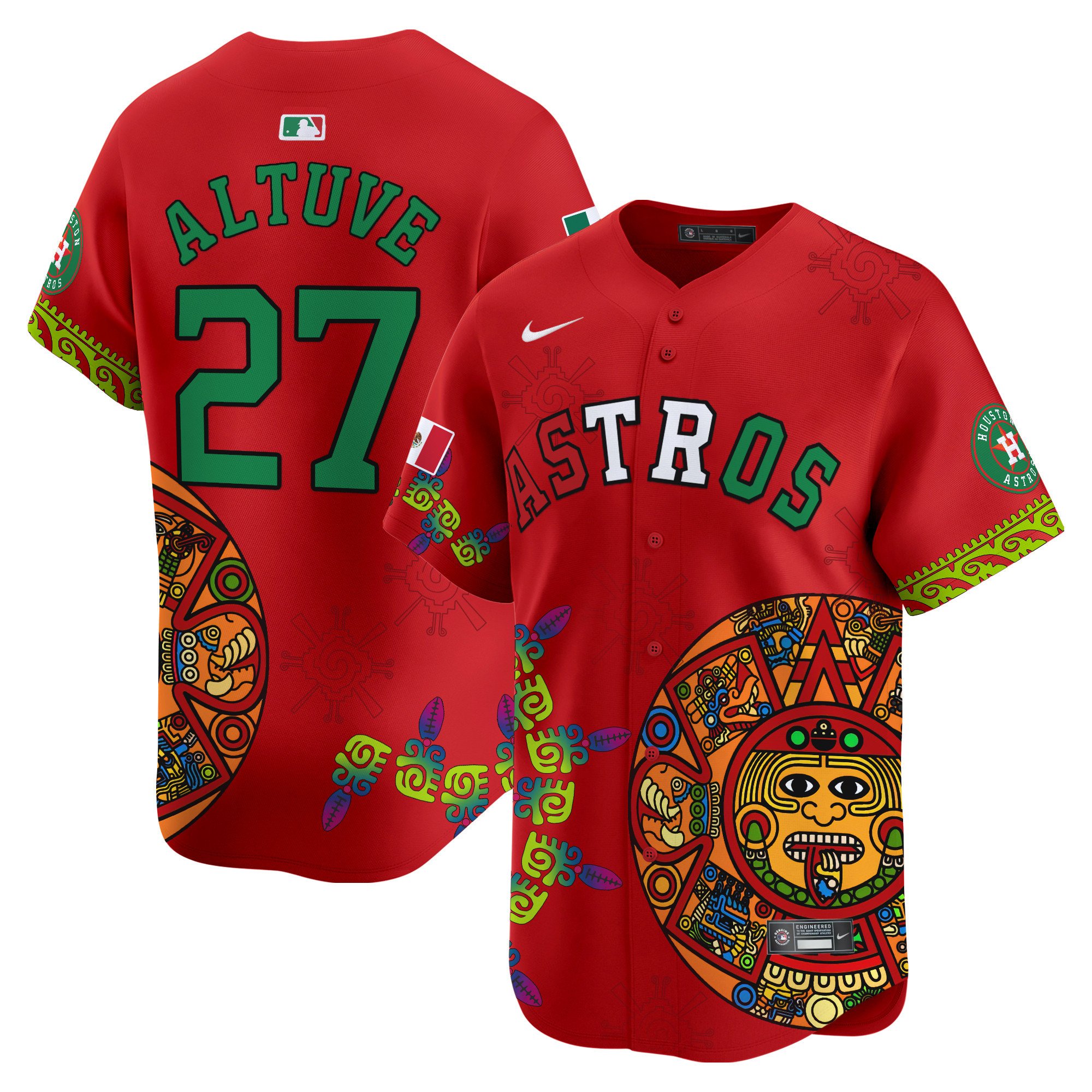 Men's JosÃˆ Altuve Houston Astros Mexico Aztec Calendar Vapor Premier Limited Red Jersey - Printed