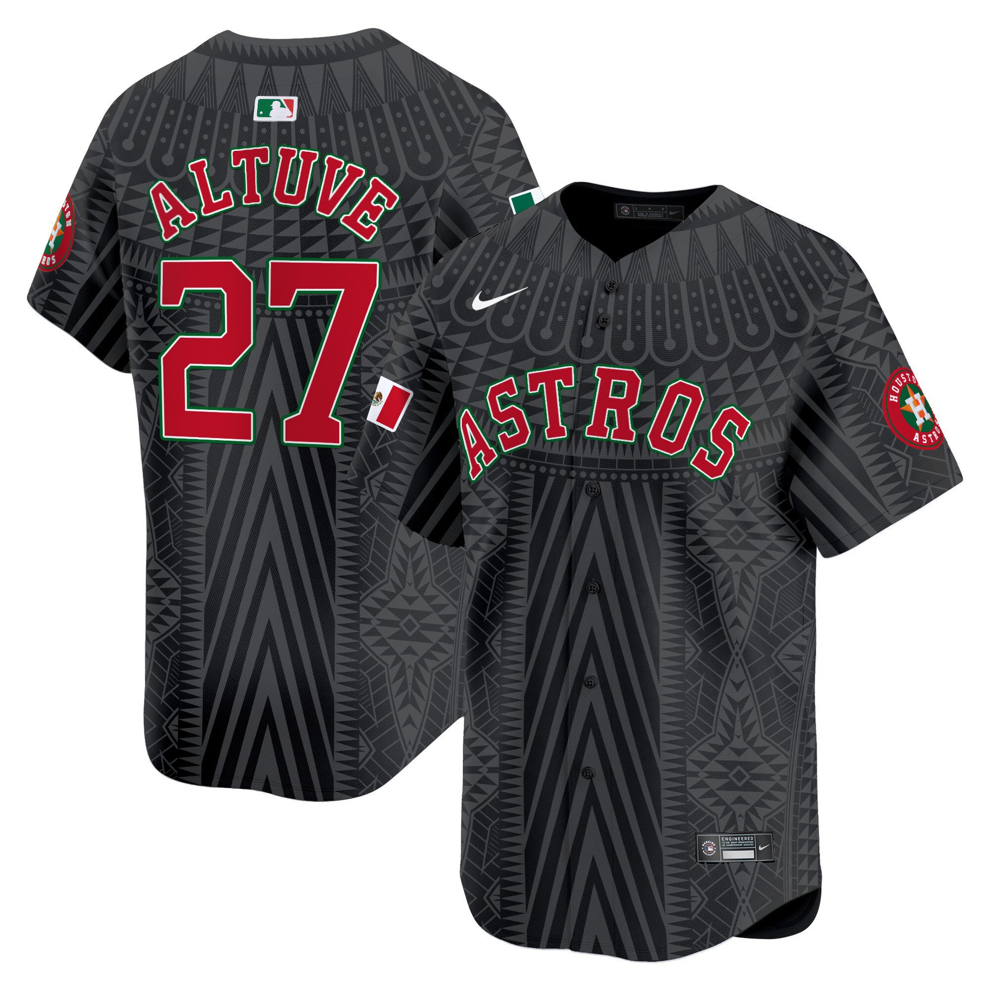 Men's JosÃˆ Altuve Houston Astros Mexico Aztec Pattern Vapor Premier Limited Black Jersey - Printed