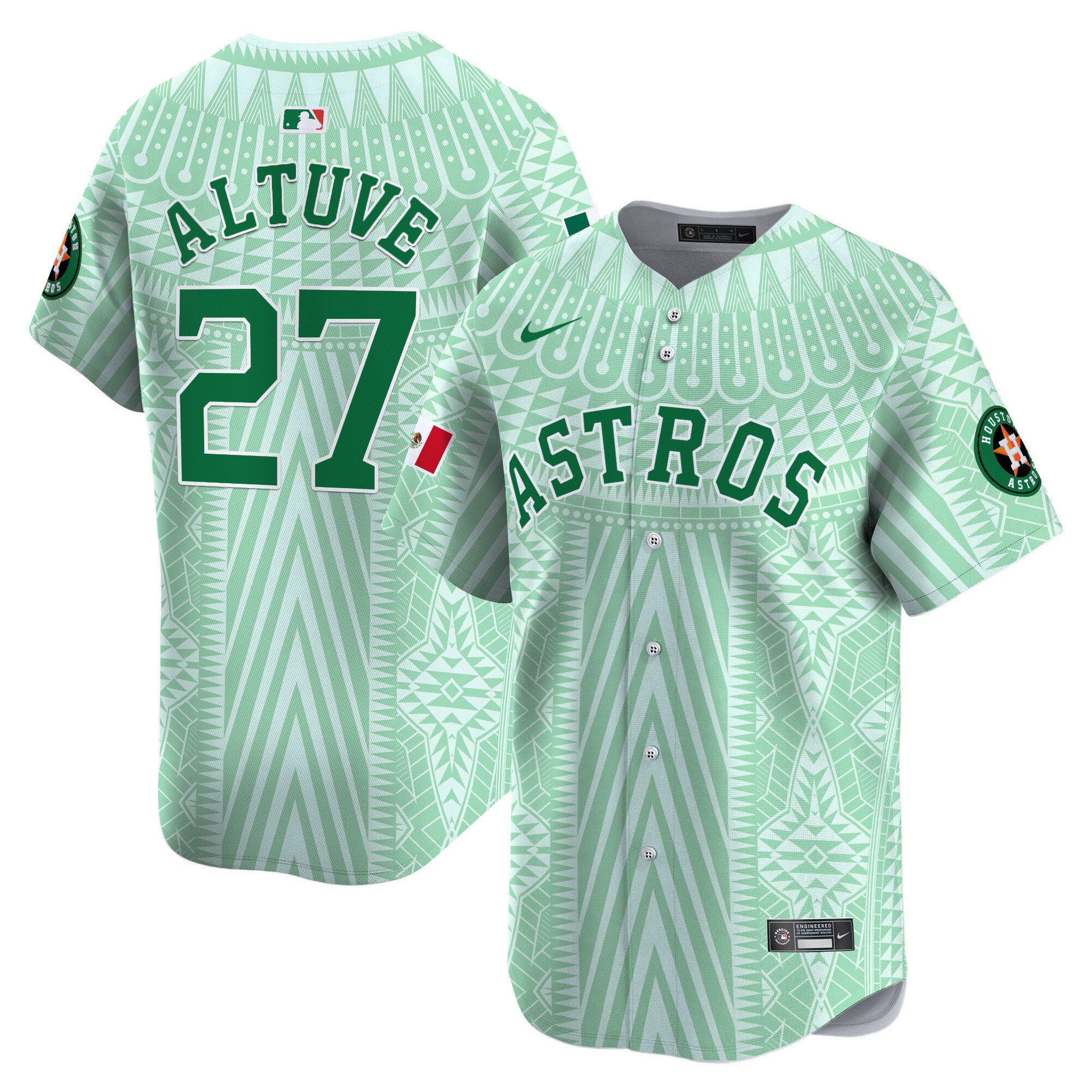 Men's JosÃˆ Altuve Houston Astros Mexico Aztec Pattern Vapor Premier Limited Pale Green Jersey - Printed