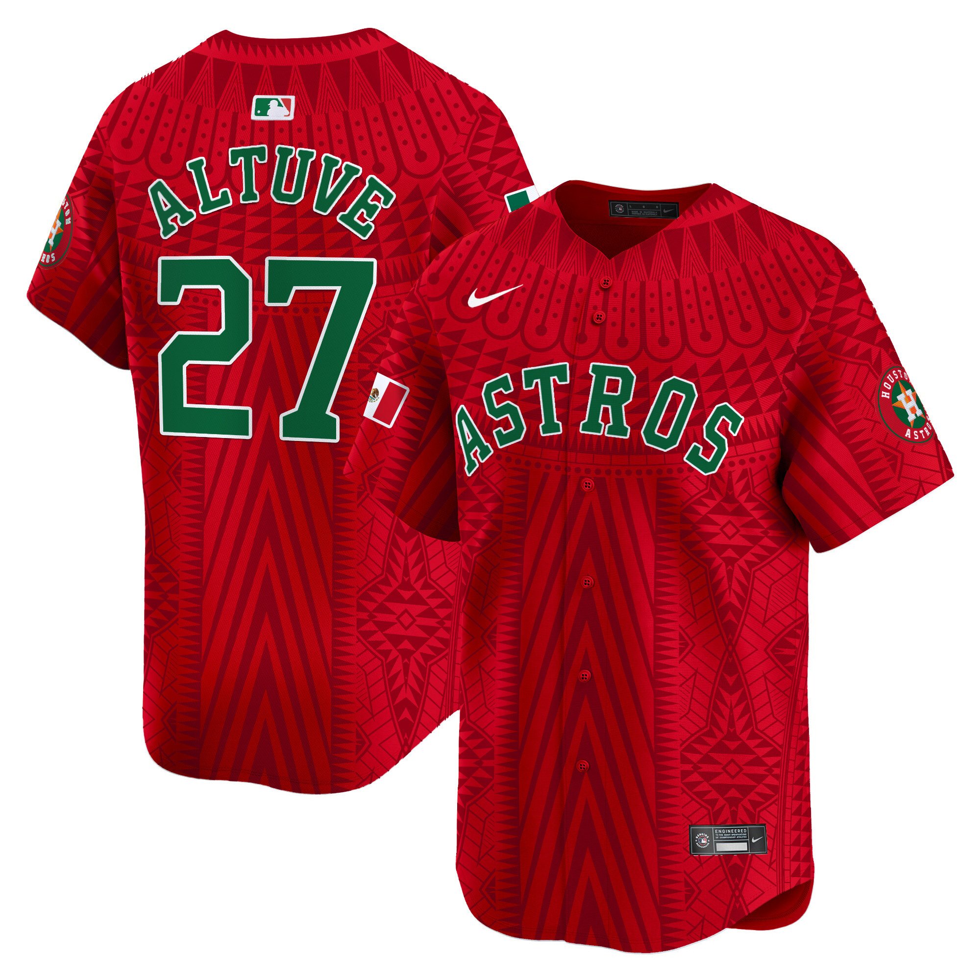 Men's JosÃˆ Altuve Houston Astros Mexico Aztec Pattern Vapor Premier Limited Red Jersey - Printed