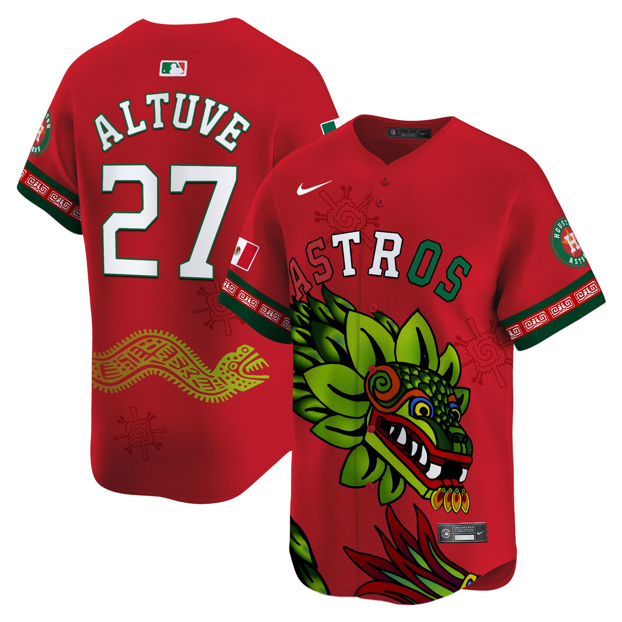 Men's JosÃˆ Altuve Houston Astros Mexico Quetzalcoatl Aztec Vapor Limited Red Jersey - Printed