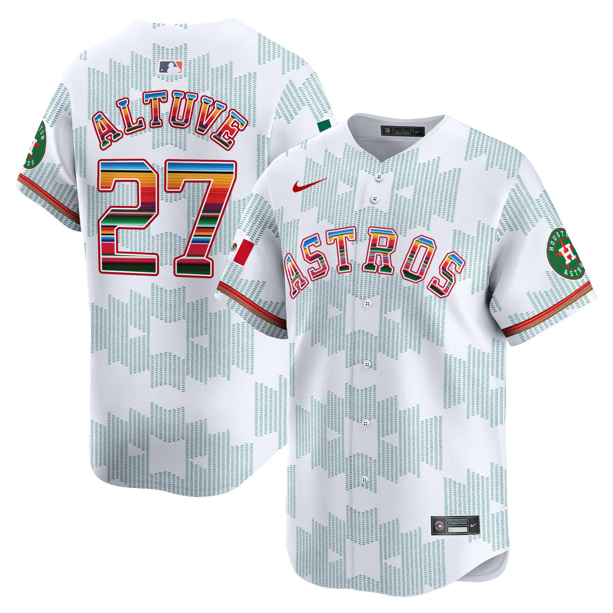Men's JosÃˆ Altuve Houston Astros Mexico Serape Style Vapor Premier Limited White Jersey V2- Printed