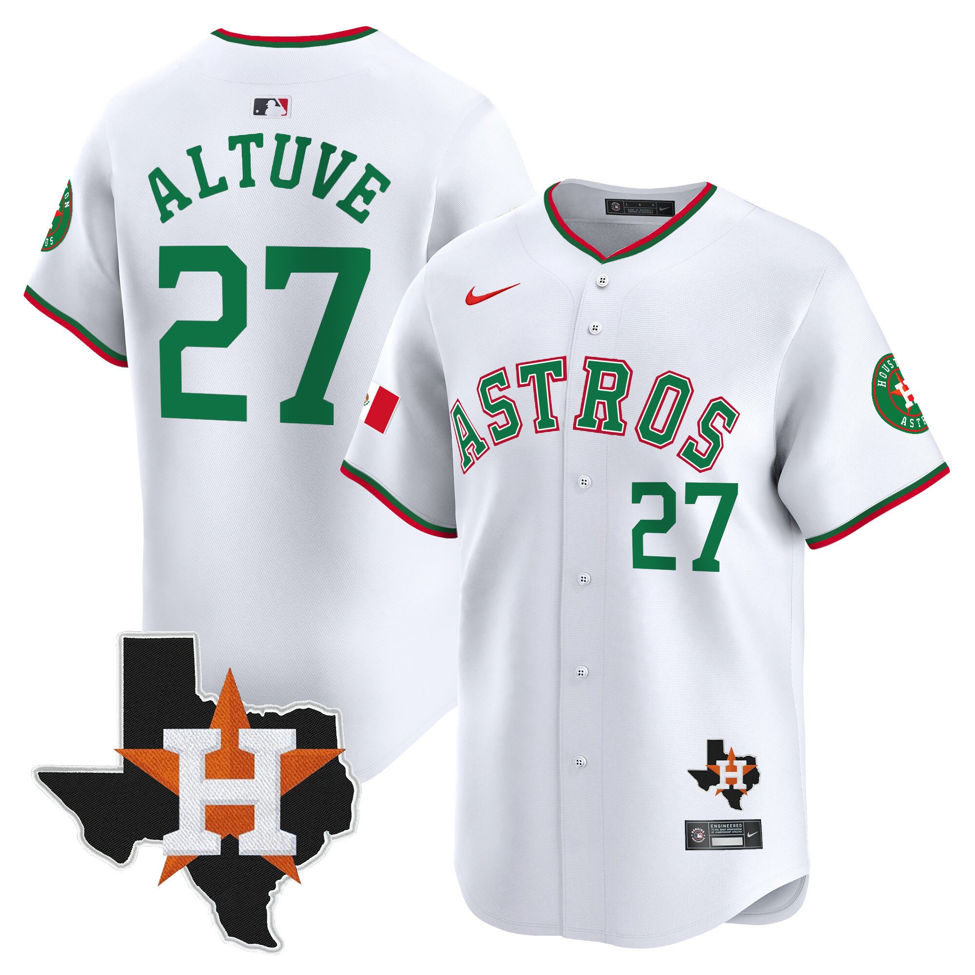 Men's JosÃˆ Altuve Houston Astros Mexico Texas Patch Vapor Premier Limited White Jersey V4 - All Stitched