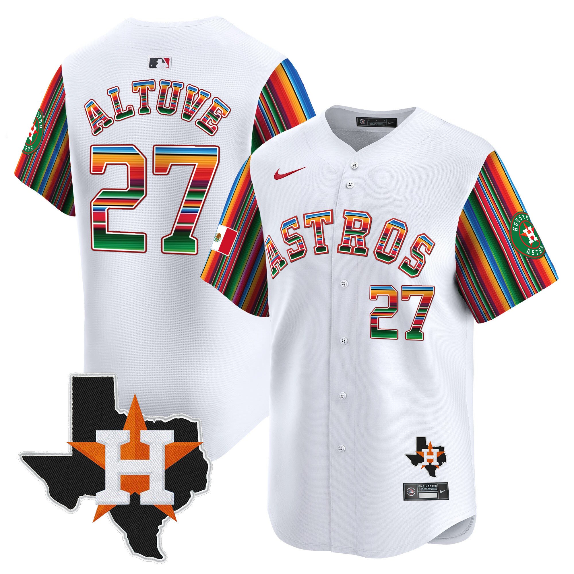 Men's JosÃˆ Altuve Houston Astros Mexico Texas Patch Vapor Premier Limited White Jersey V5 - All Stitched
