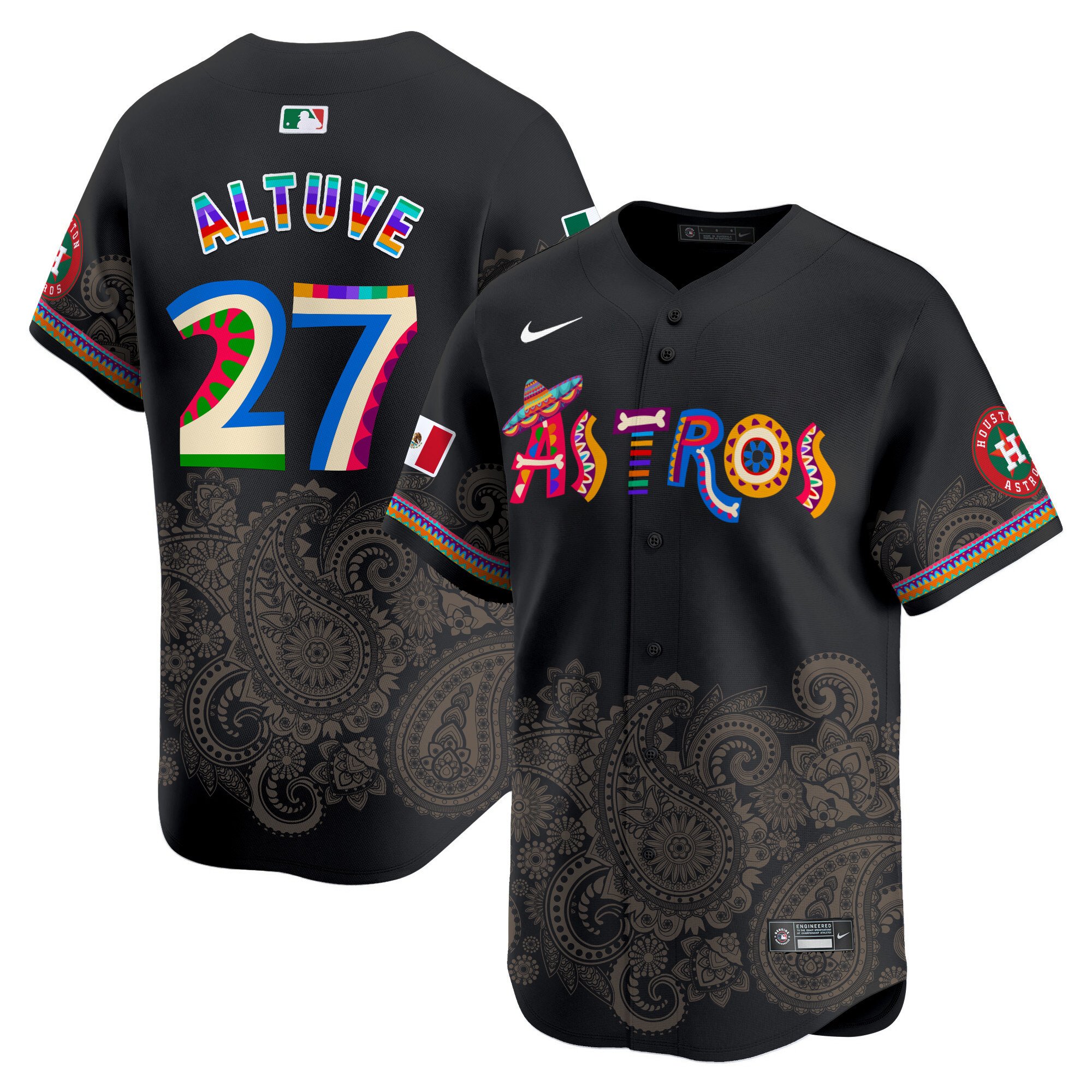 Men's JosÃˆ Altuve Houston Astros Paisley Mexico Vapor Premier Limited Black Jersey - Printed