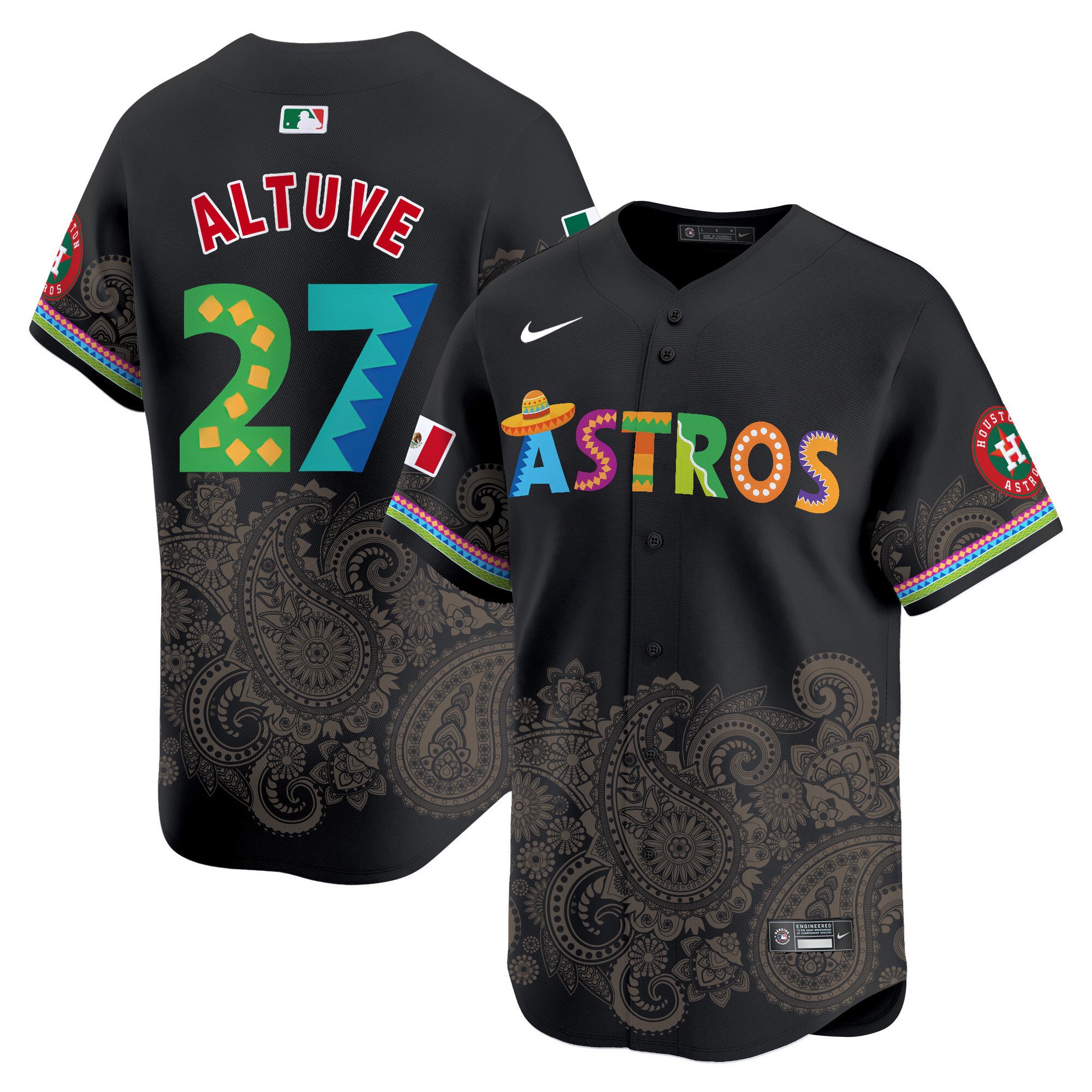 Men's JosÃˆ Altuve Houston Astros Paisley Mexico Vapor Premier Limited Black Jersey V5- Printed