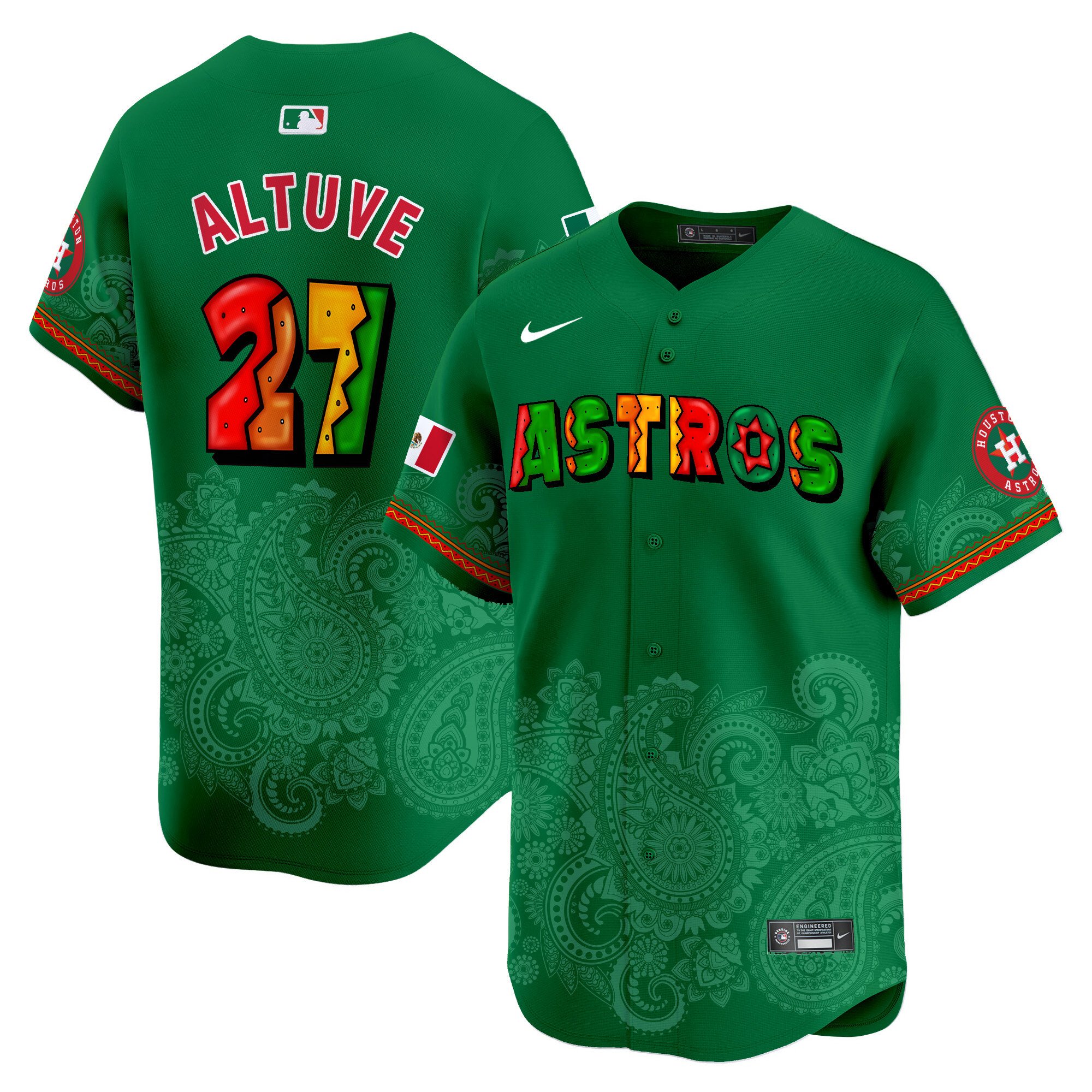Men's JosÃˆ Altuve Houston Astros Paisley Mexico Vapor Premier Limited Green Jersey V3 - Printed