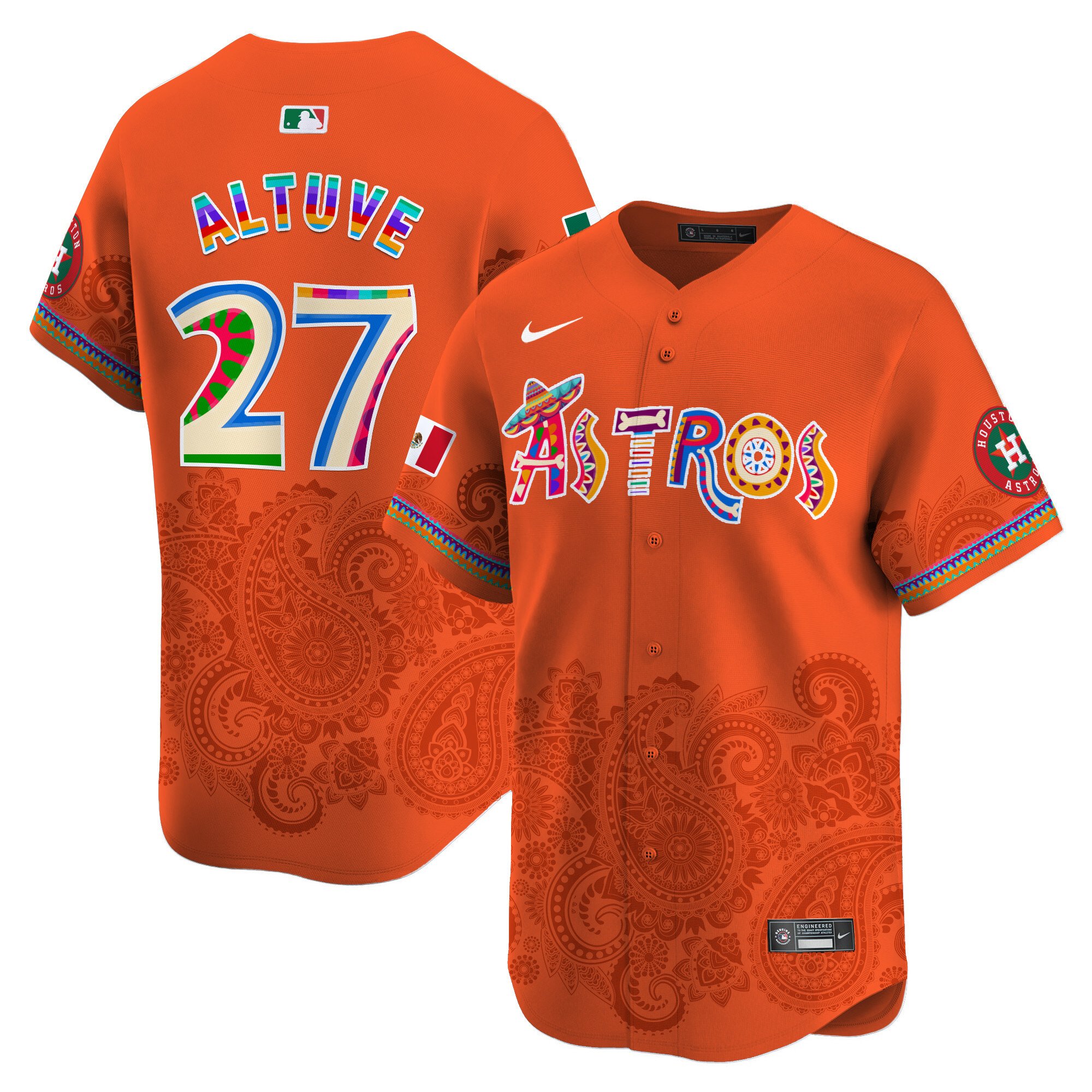 Men's JosÃˆ Altuve Houston Astros Paisley Mexico Vapor Premier Limited Orange Jersey - Printed