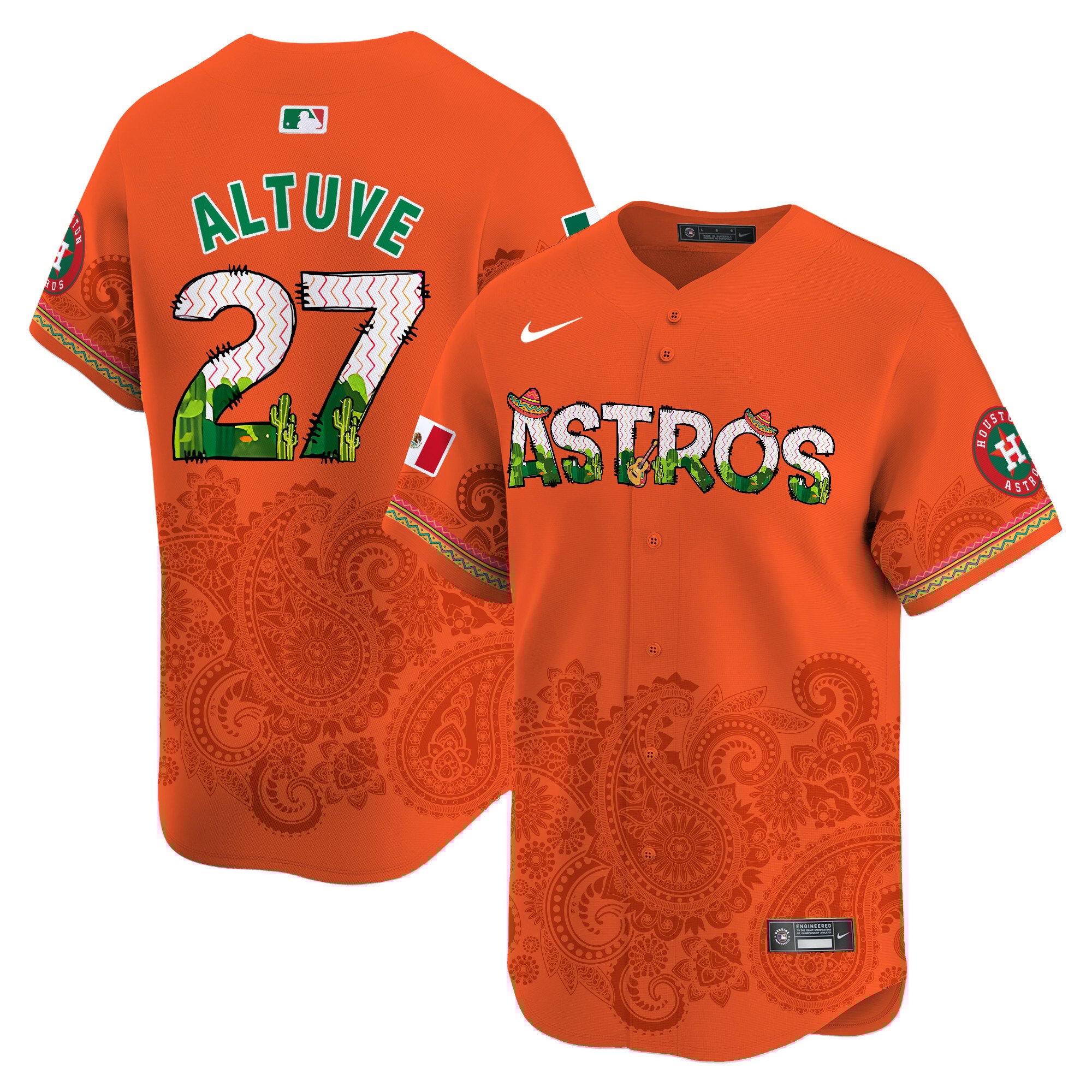 Men's JosÃˆ Altuve Houston Astros Paisley Mexico Vapor Premier Limited Orange Jersey V4 - Printed