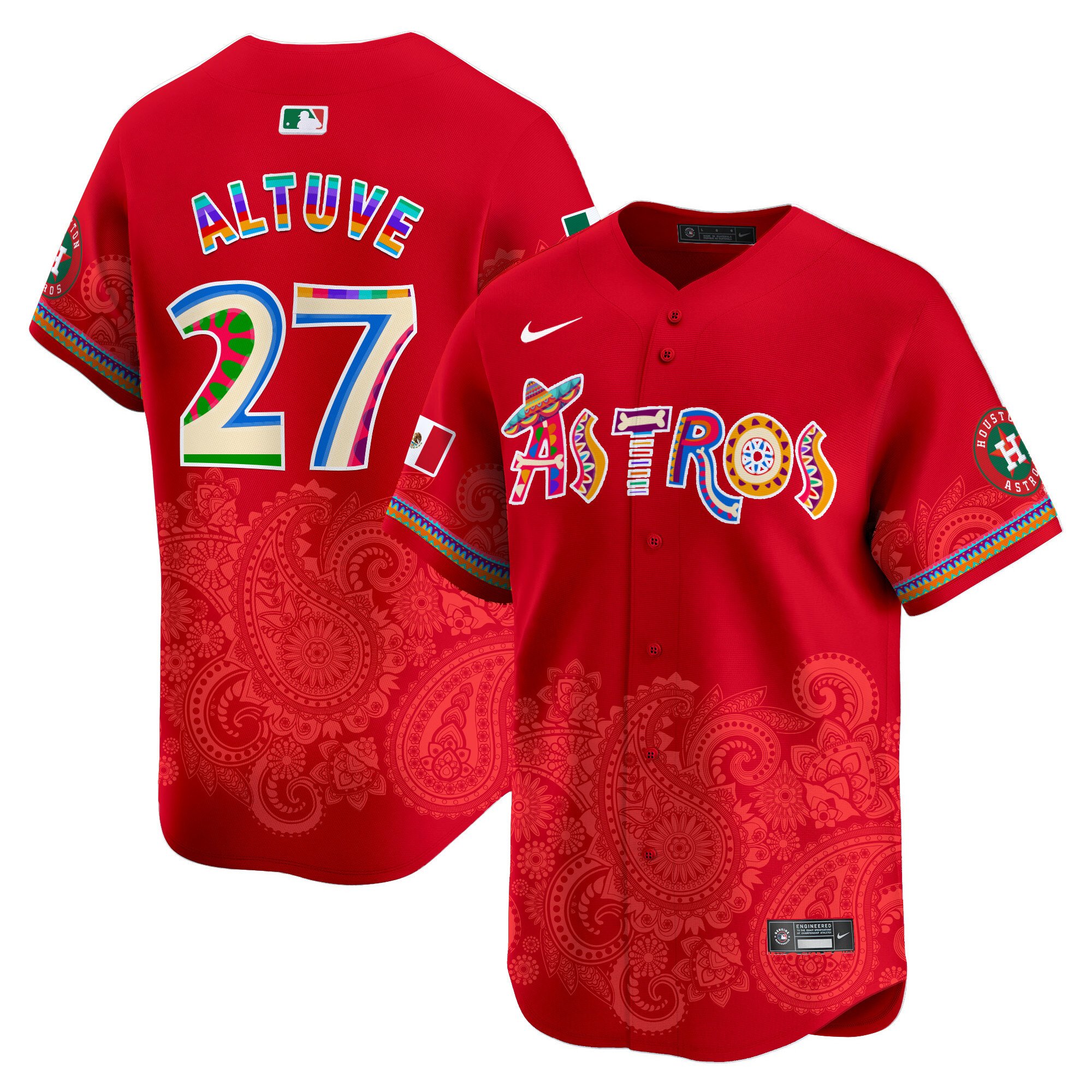 Men's JosÃˆ Altuve Houston Astros Paisley Mexico Vapor Premier Limited Red Jersey - Printed