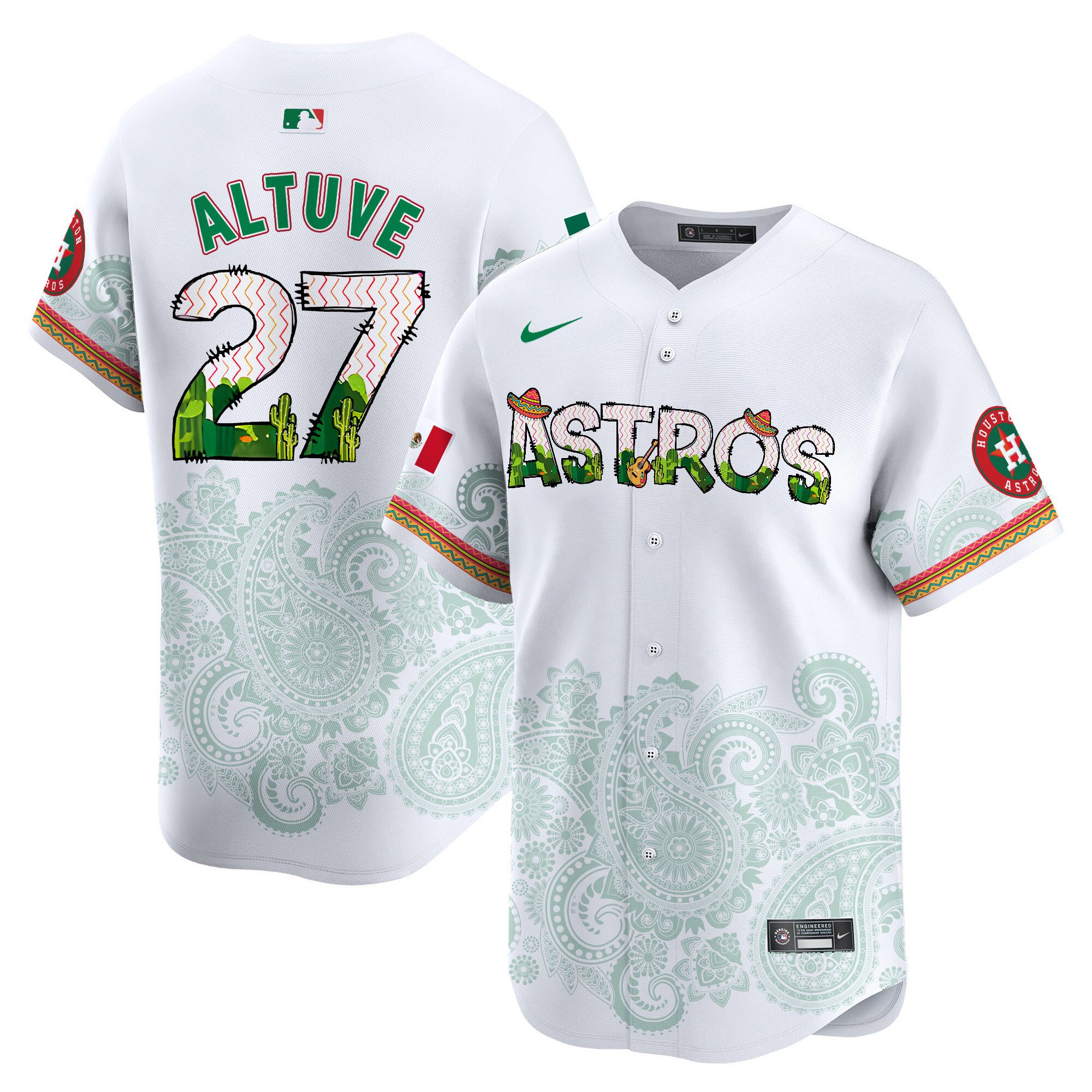 Men's JosÃˆ Altuve Houston Astros Paisley Mexico Vapor Premier Limited White Jersey V4 - Printed
