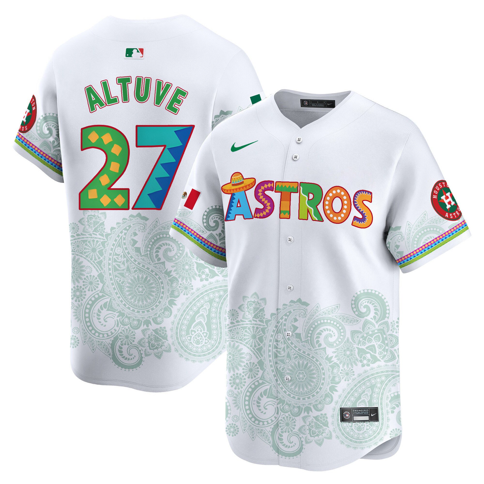 Men's JosÃˆ Altuve Houston Astros Paisley Mexico Vapor Premier Limited White Jersey V5- Printed