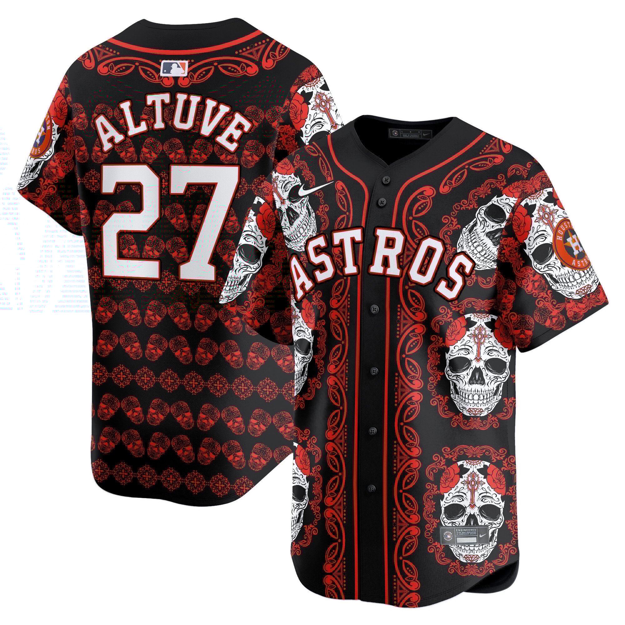 Men's JosÃˆ Altuve Houston Astros Paisley Sugar Skull Vapor Premier Limited Red Jersey - Printed