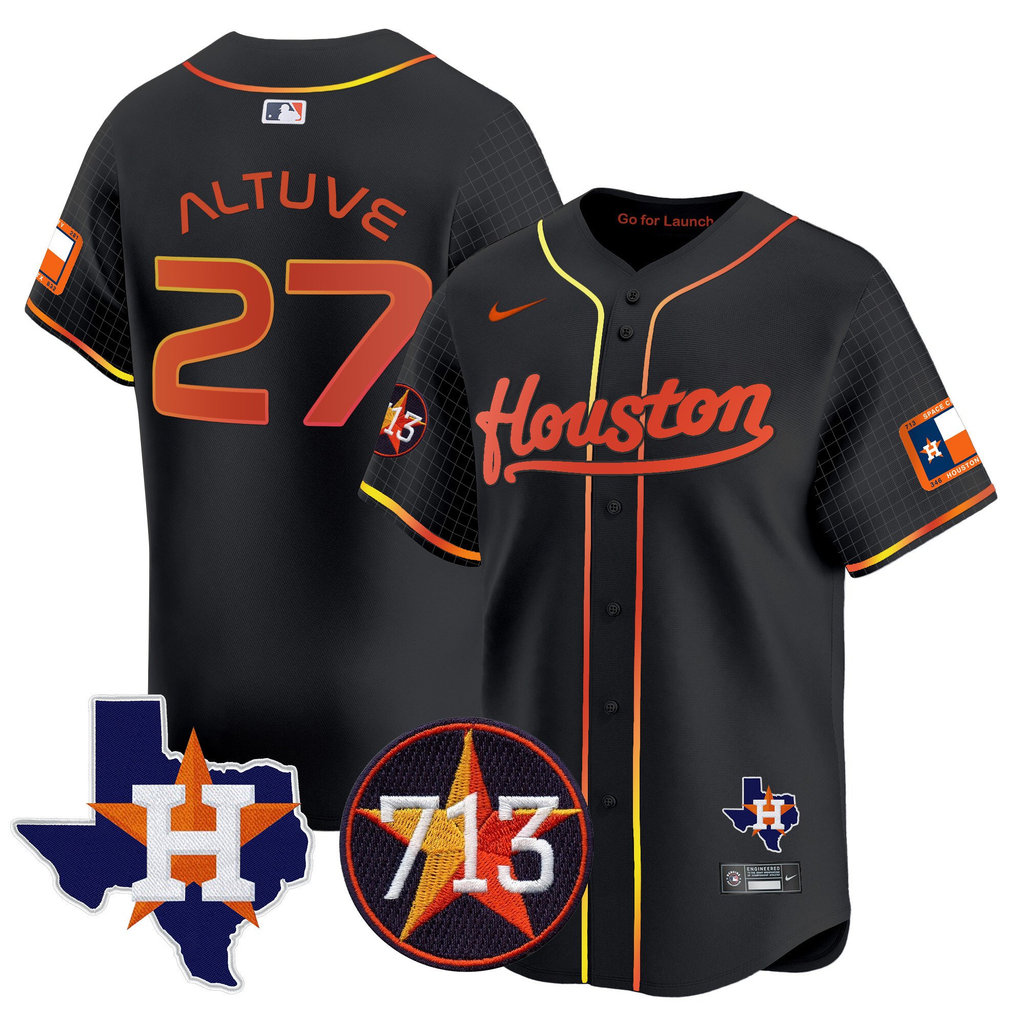 Men's JosÃˆ Altuve Houston Astros Space City 713 Patch Vapor Premier Limited Black Jersey - All Stitched