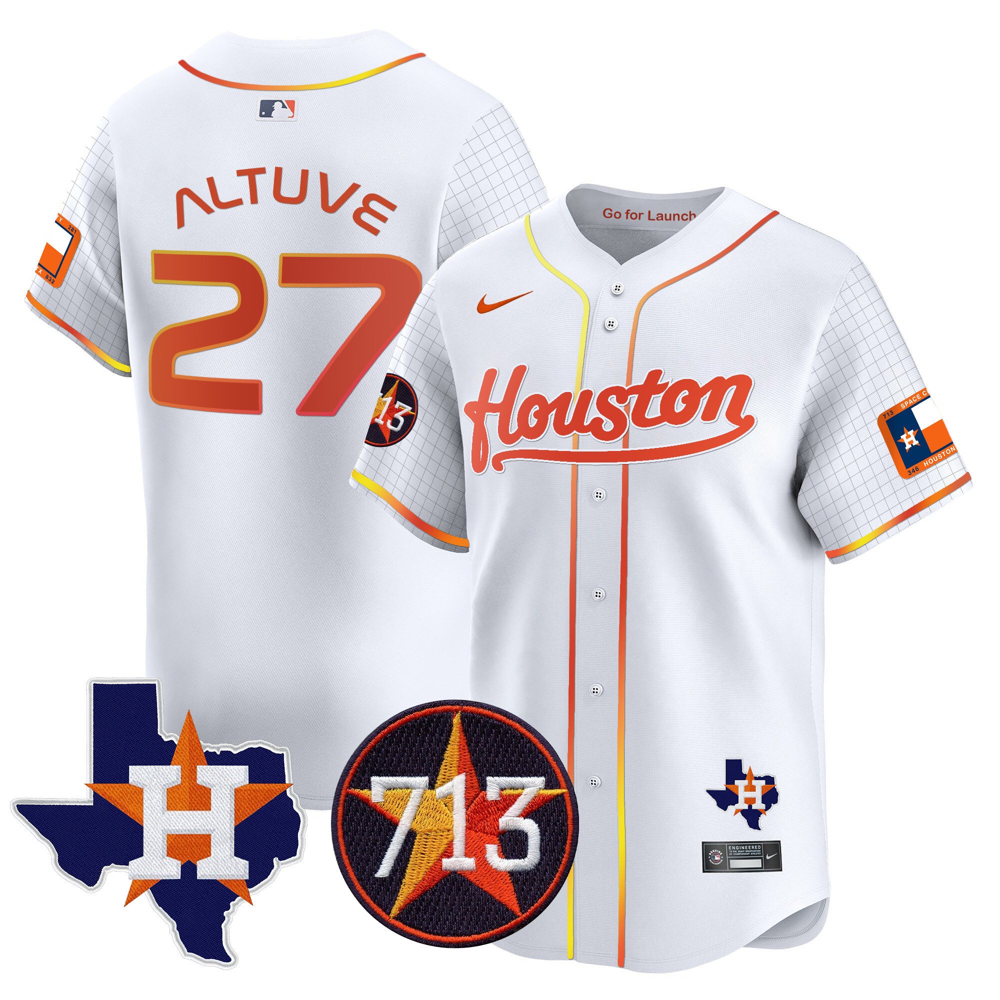 Men's JosÃˆ Altuve Houston Astros Space City 713 Patch Vapor Premier Limited White Jersey - All Stitched