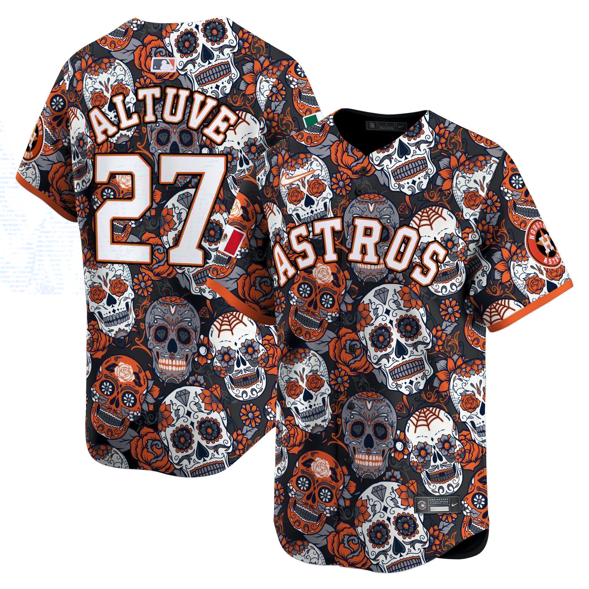 Men's JosÃˆ Altuve Houston Astros Sugar Skull Mexico Vapor Premier Limited Orange Jersey - Printed
