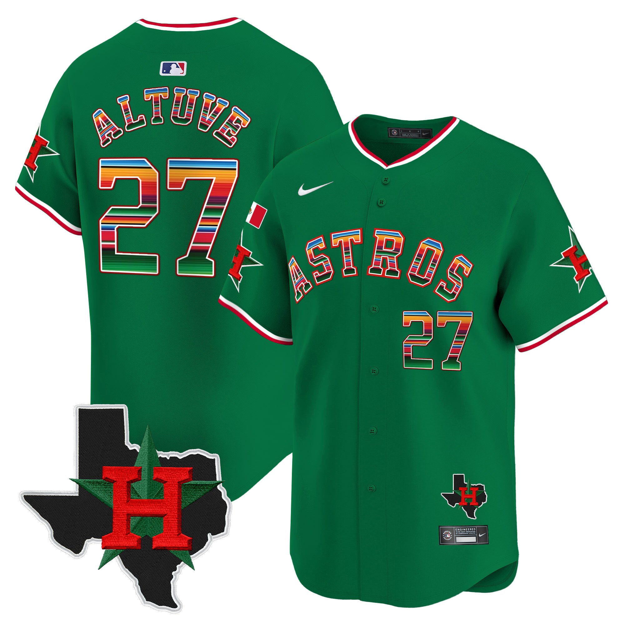 Men's JosÃˆ Altuve Mexico Texas Patch Vapor Premier Limited Green Houston Astros Jersey V2 - All Stitched