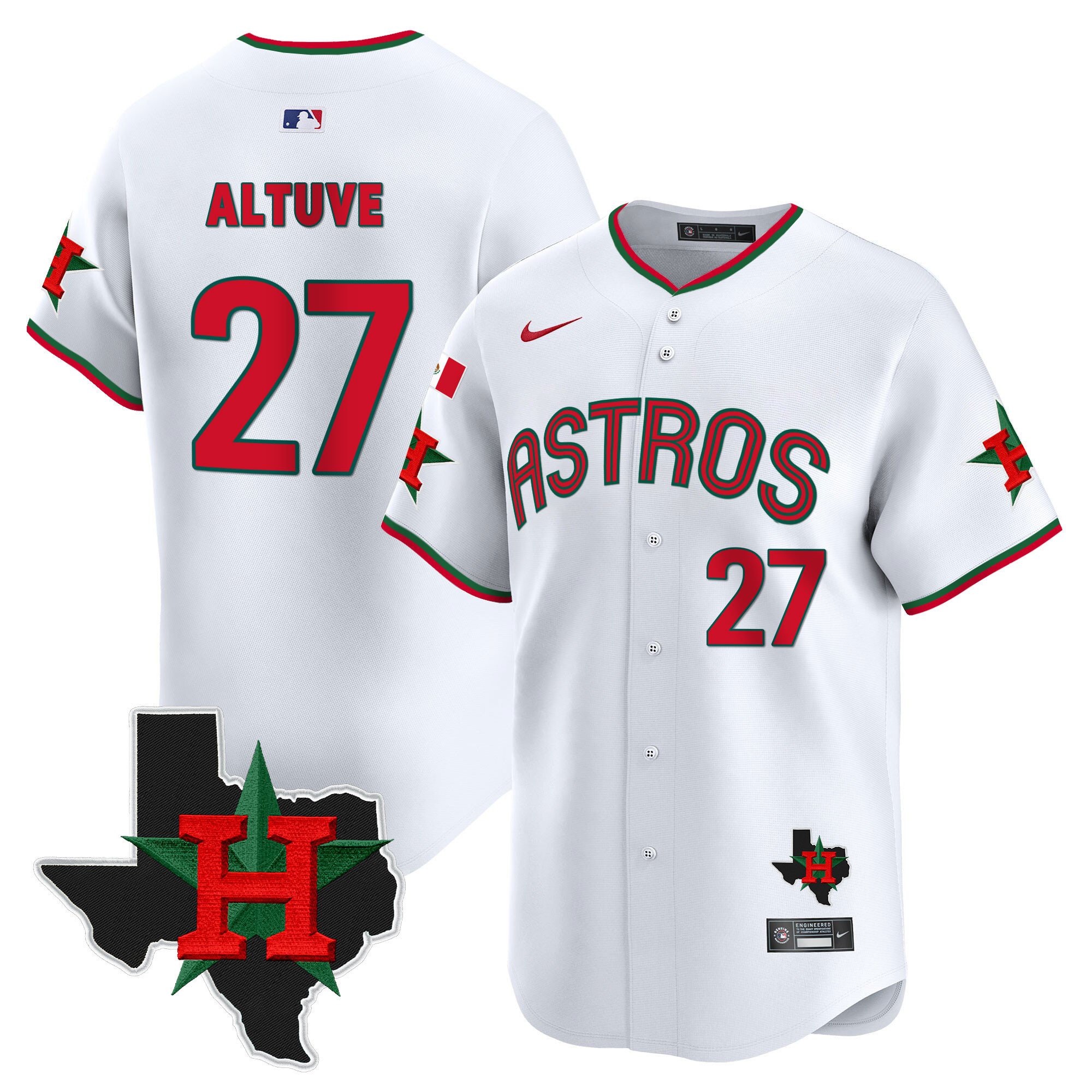 Men's JosÃˆ Altuve Mexico Texas Patch Vapor Premier Limited White Houston Astros Jersey V3 - All Stitched