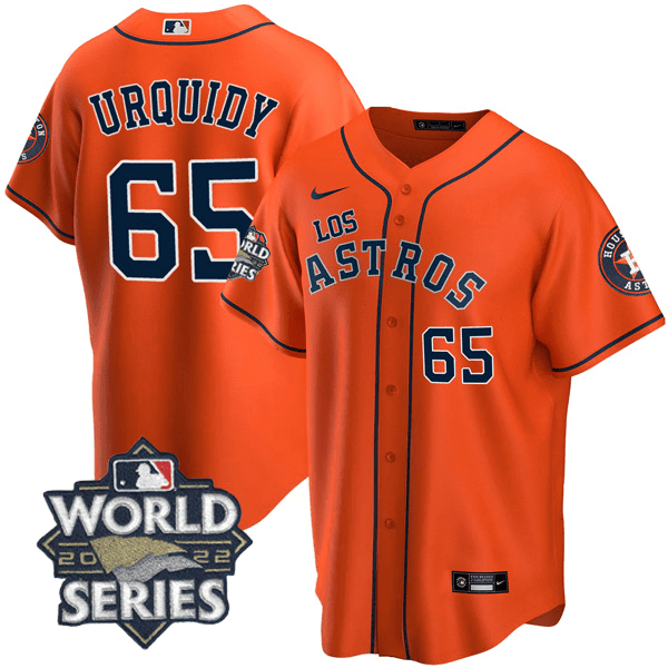 Men's JosÃˆ Urquidy Houston Astros - Ã¬Los AstrosÃ® Hispanic Heritage World Series Patch Orange Jersey Ã± All Stitched
