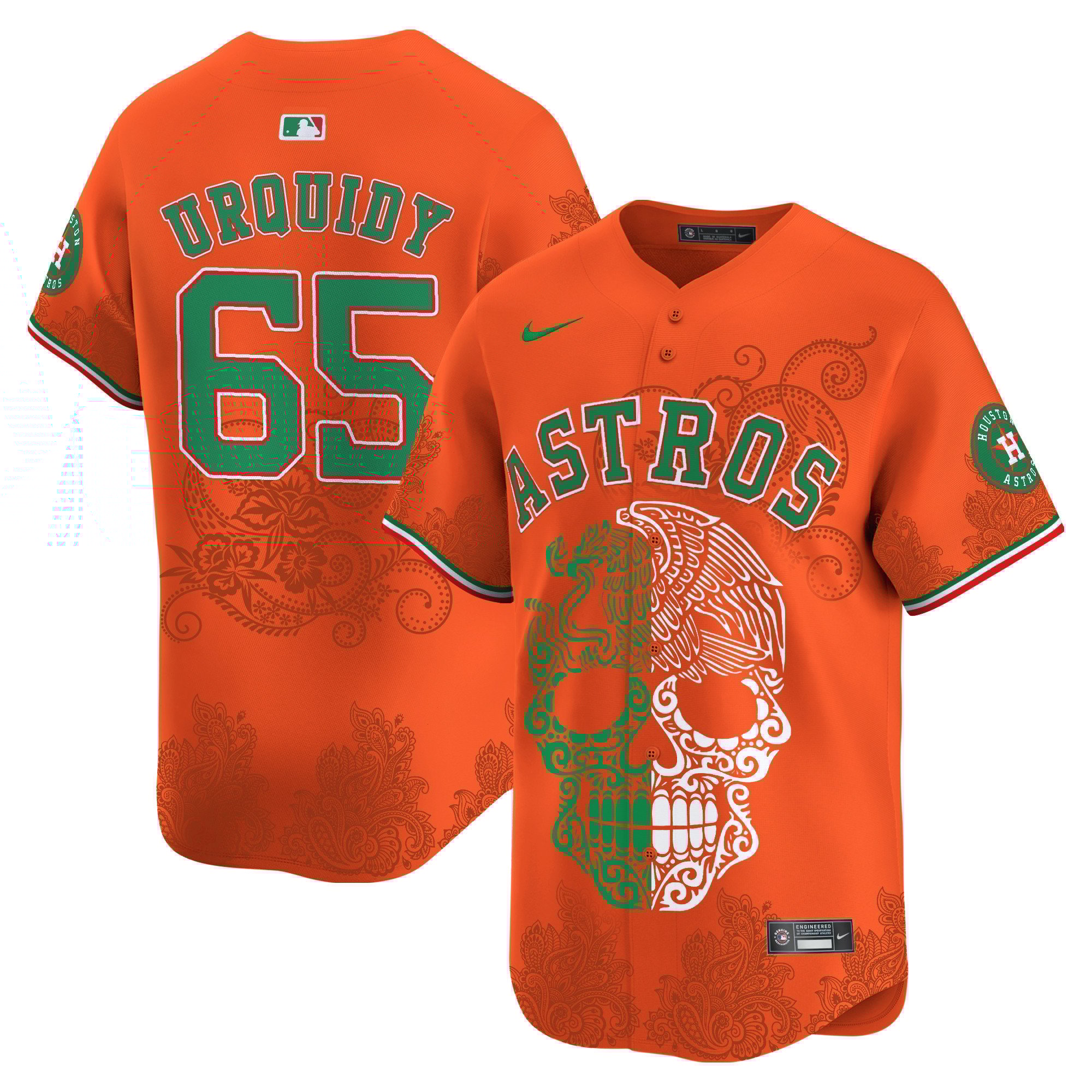 Men's Jose Urquidy Houston Astros Aztec Warrior Skull Vapor Limited Orange Jersey - Printed