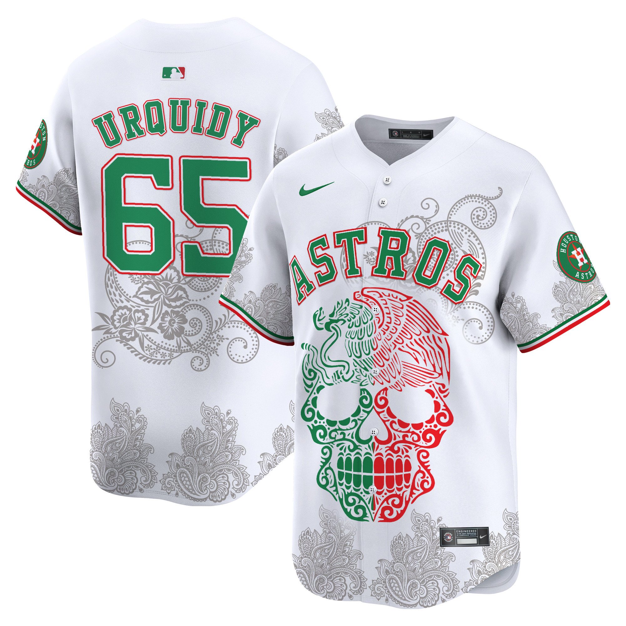 Men's Jose Urquidy Houston Astros Aztec Warrior Skull Vapor Limited White Jersey - Printed