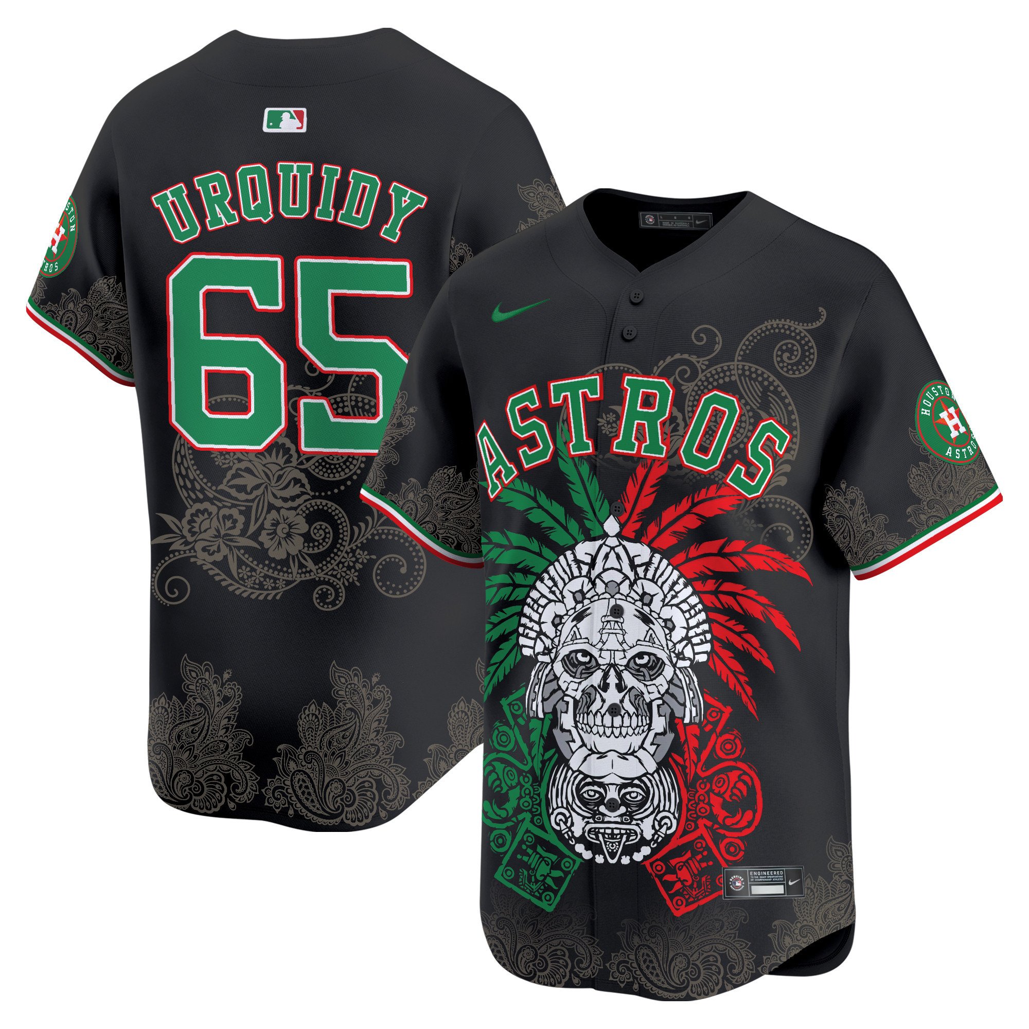 Men's Jose Urquidy Houston Astros Aztec Warrior Skull Vapor Premier Limited Black Jersey V2 - Printed