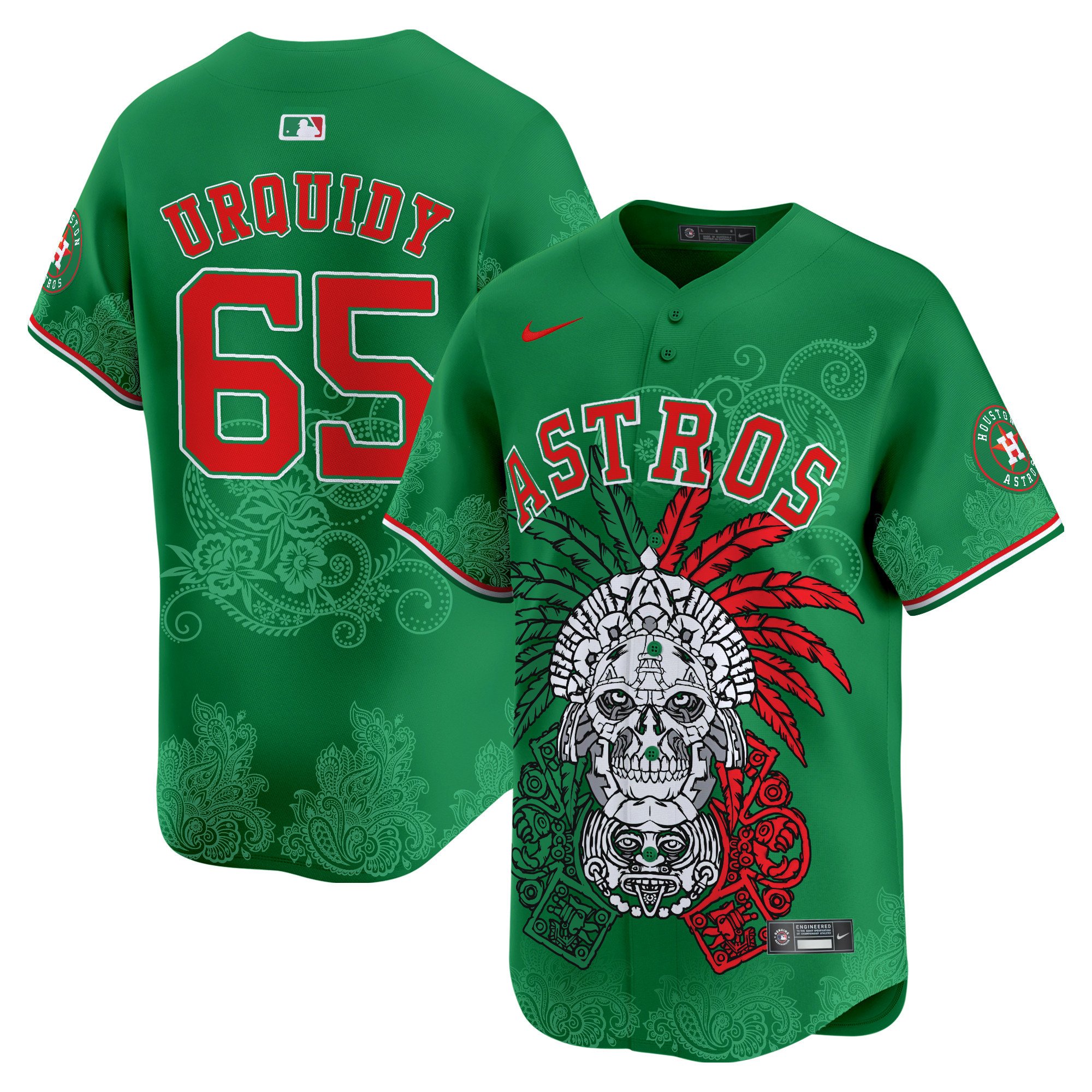 Men's Jose Urquidy Houston Astros Aztec Warrior Skull Vapor Premier Limited Green Jersey V2 - Printed