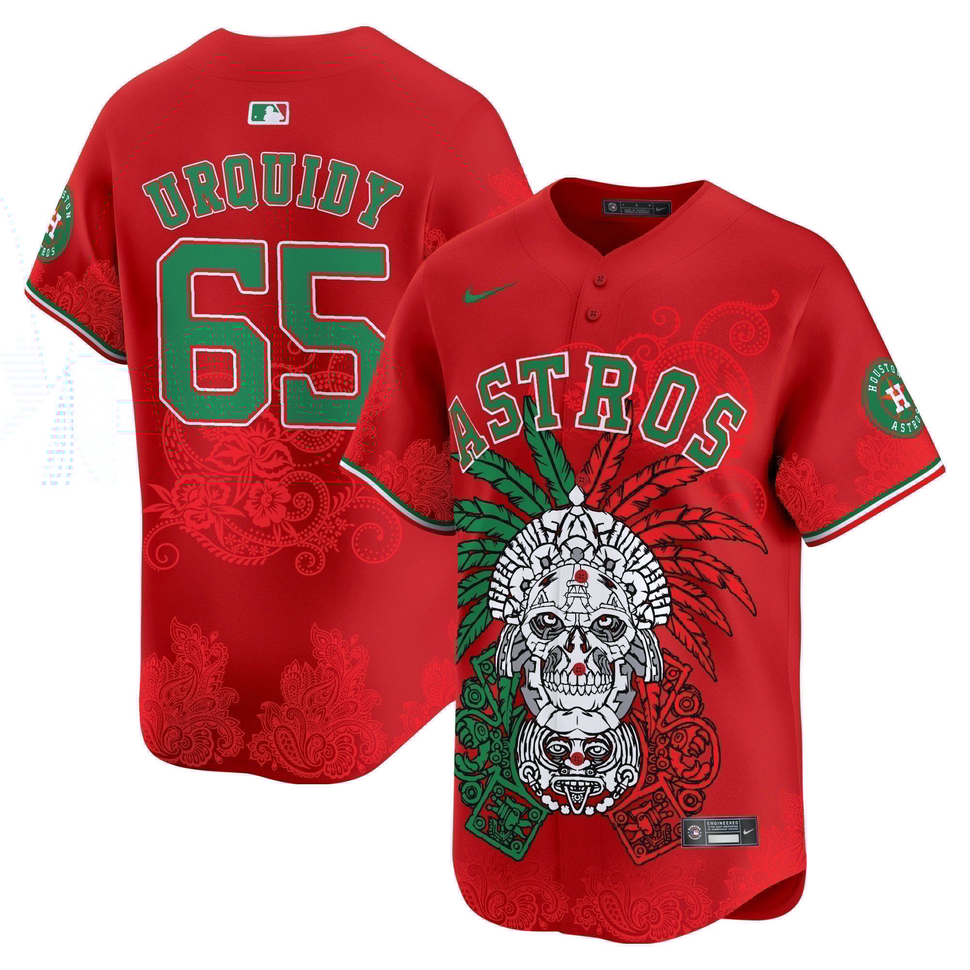 Men's Jose Urquidy Houston Astros Aztec Warrior Skull Vapor Premier Limited Red Jersey V2 - Printed