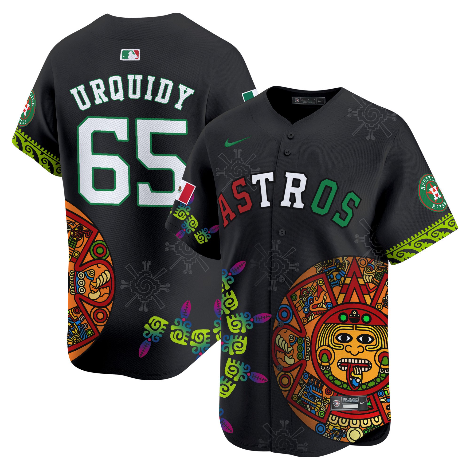 Men's Jose Urquidy Houston Astros Mexico Aztec Calendar Vapor Premier Limited Black Jersey - Printed