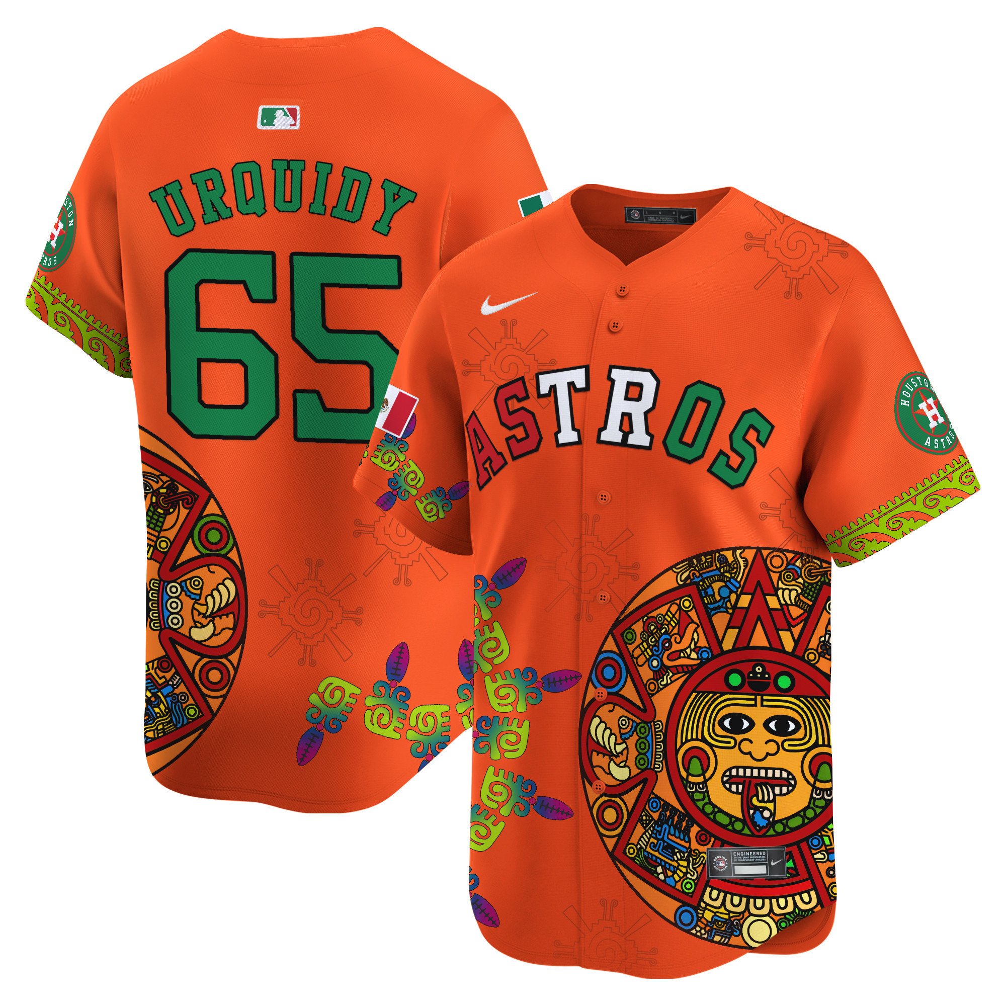 Men's Jose Urquidy Houston Astros Mexico Aztec Calendar Vapor Premier Limited Orange Jersey - Printed
