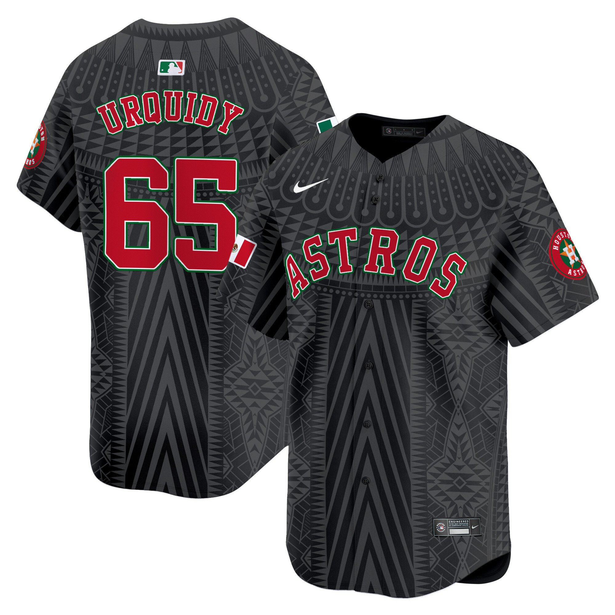 Men's Jose Urquidy Houston Astros Mexico Aztec Pattern Vapor Premier Limited Black Jersey - Printed