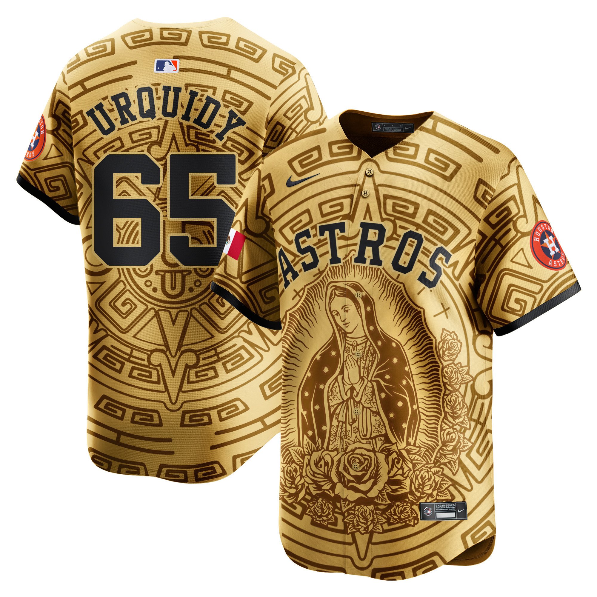 Men's Jose Urquidy Houston Astros Mexico Guadalupe Vapor Premier Limited Gold Jersey - Printed