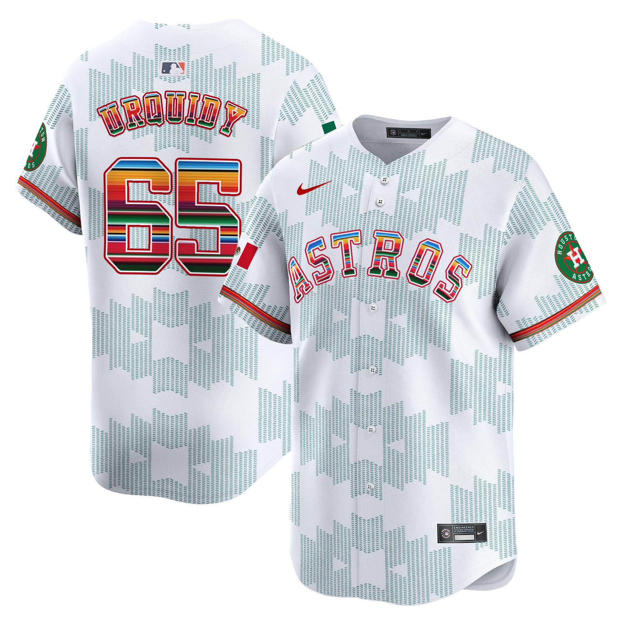 Men's Jose Urquidy Houston Astros Mexico Serape Style Vapor Premier Limited White Jersey V2- Printed