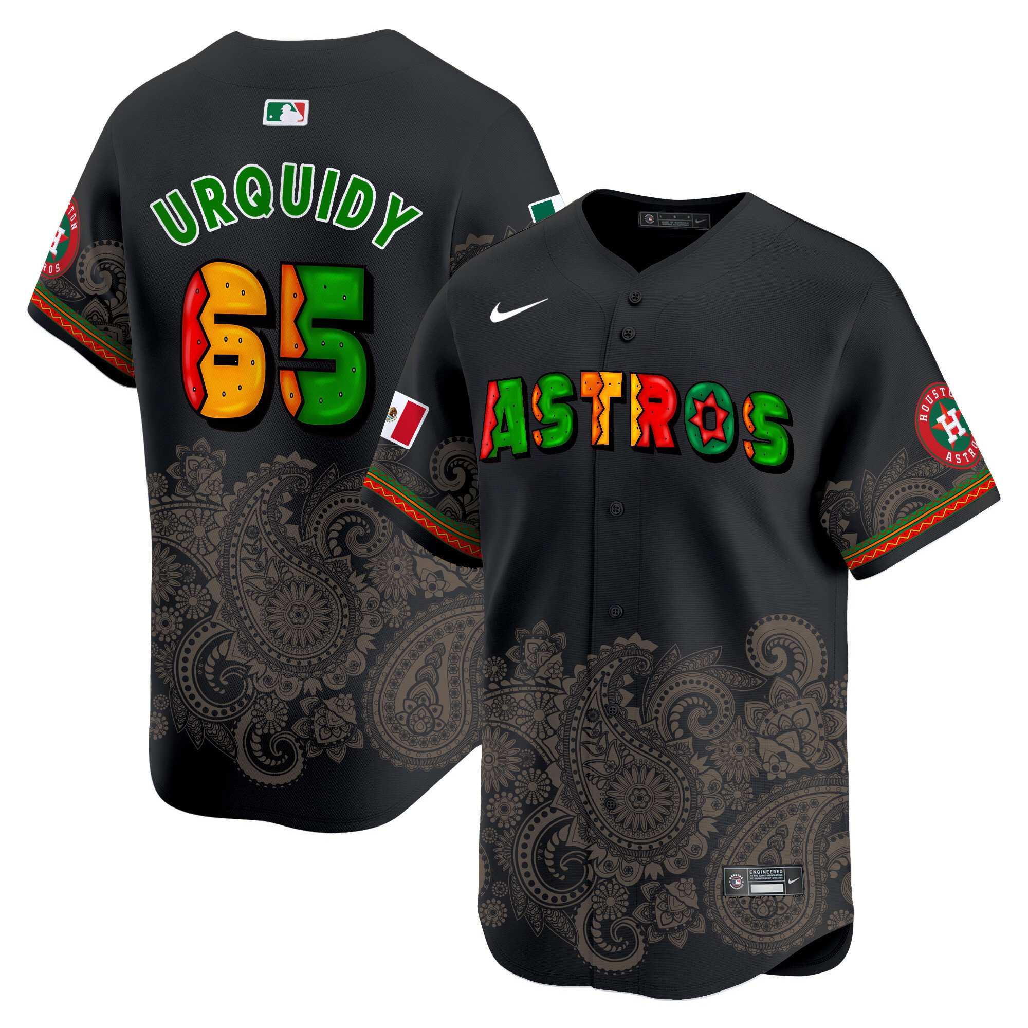 Men's Jose Urquidy Houston Astros Paisley Mexico Vapor Premier Limited Black Jersey V3 - Printed