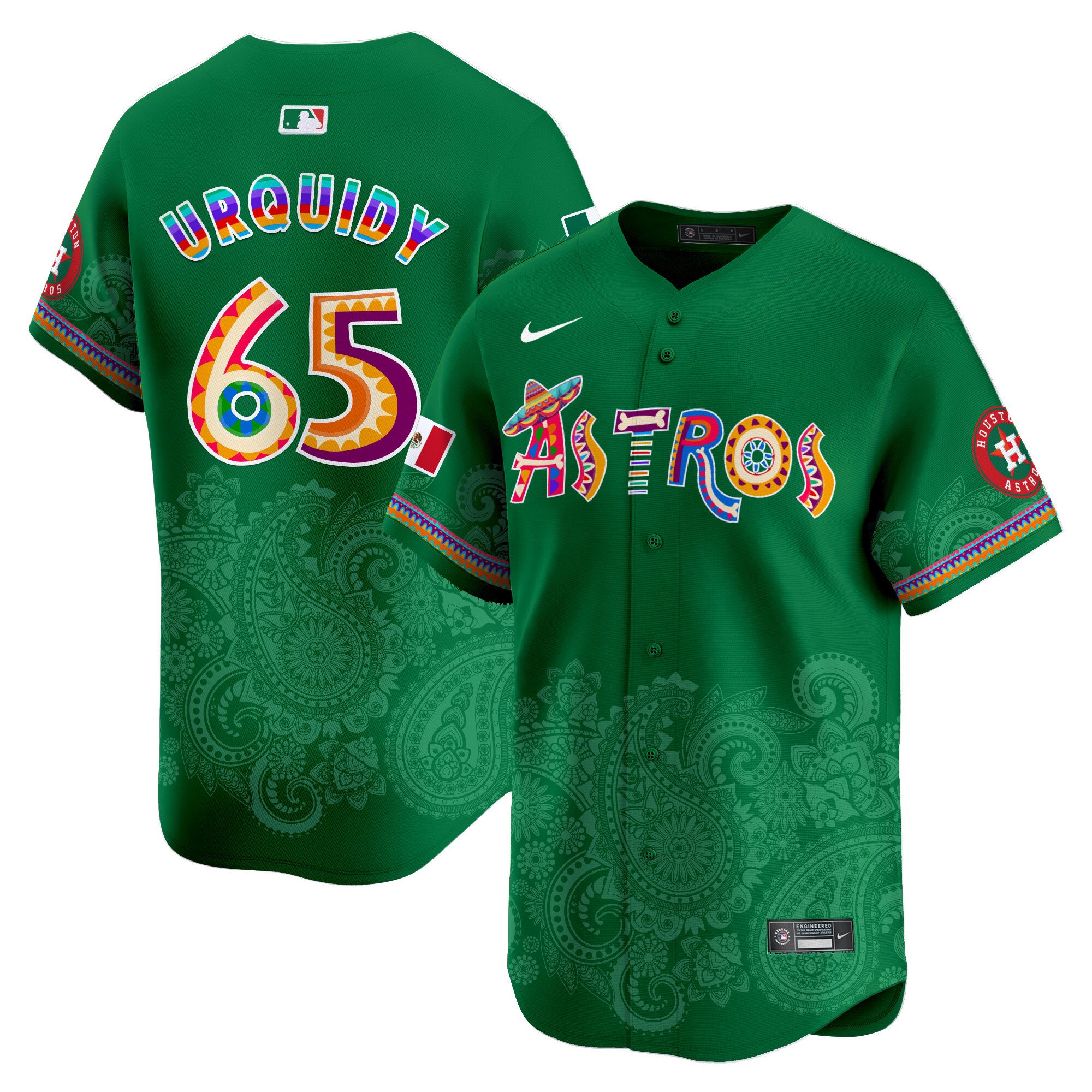 Men's Jose Urquidy Houston Astros Paisley Mexico Vapor Premier Limited Green Jersey - Printed