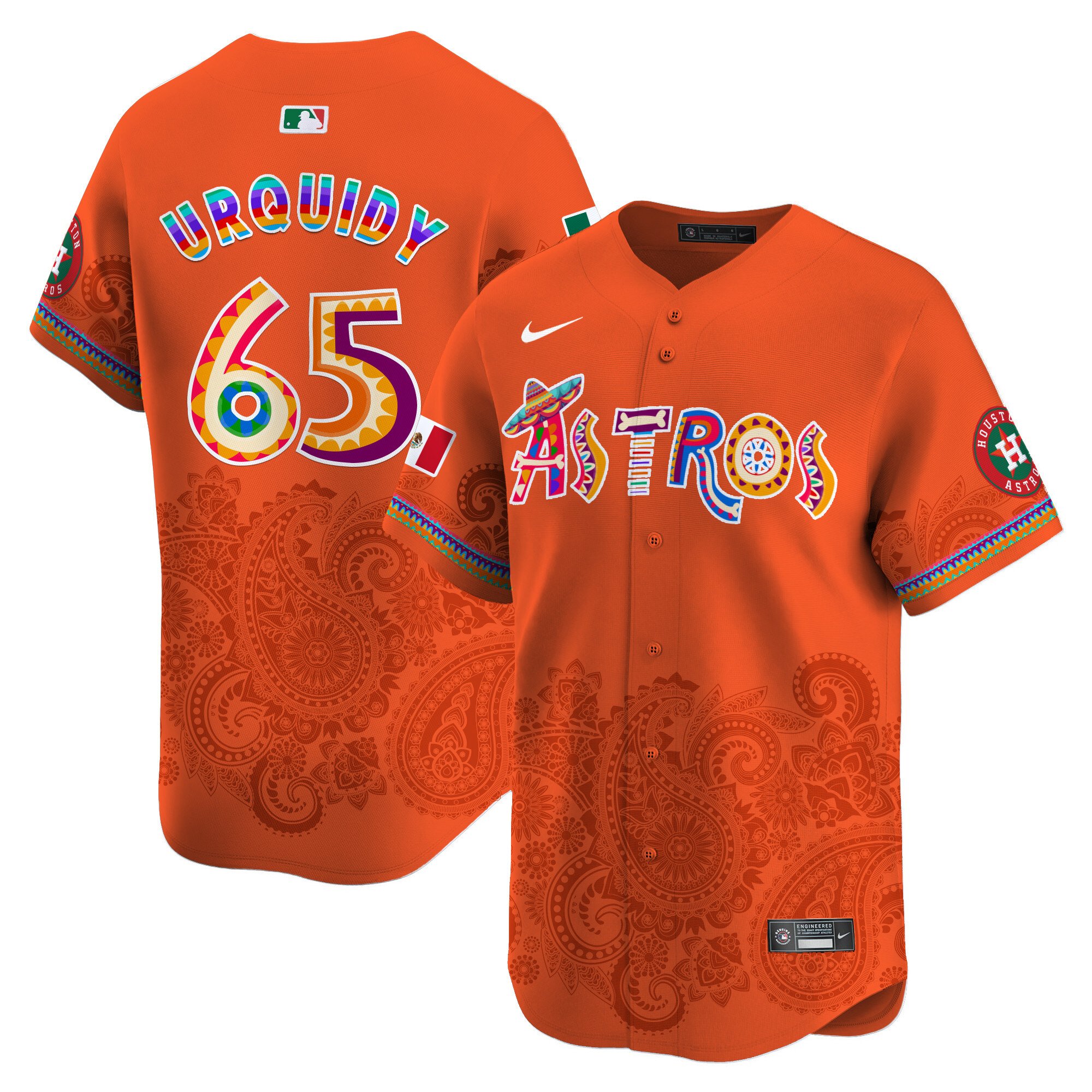 Men's Jose Urquidy Houston Astros Paisley Mexico Vapor Premier Limited Orange Jersey - Printed