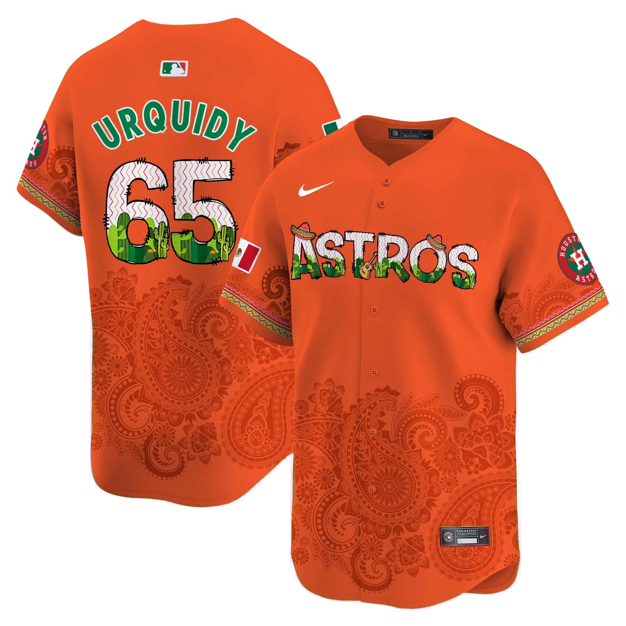 Men's Jose Urquidy Houston Astros Paisley Mexico Vapor Premier Limited Orange Jersey V4 - Printed