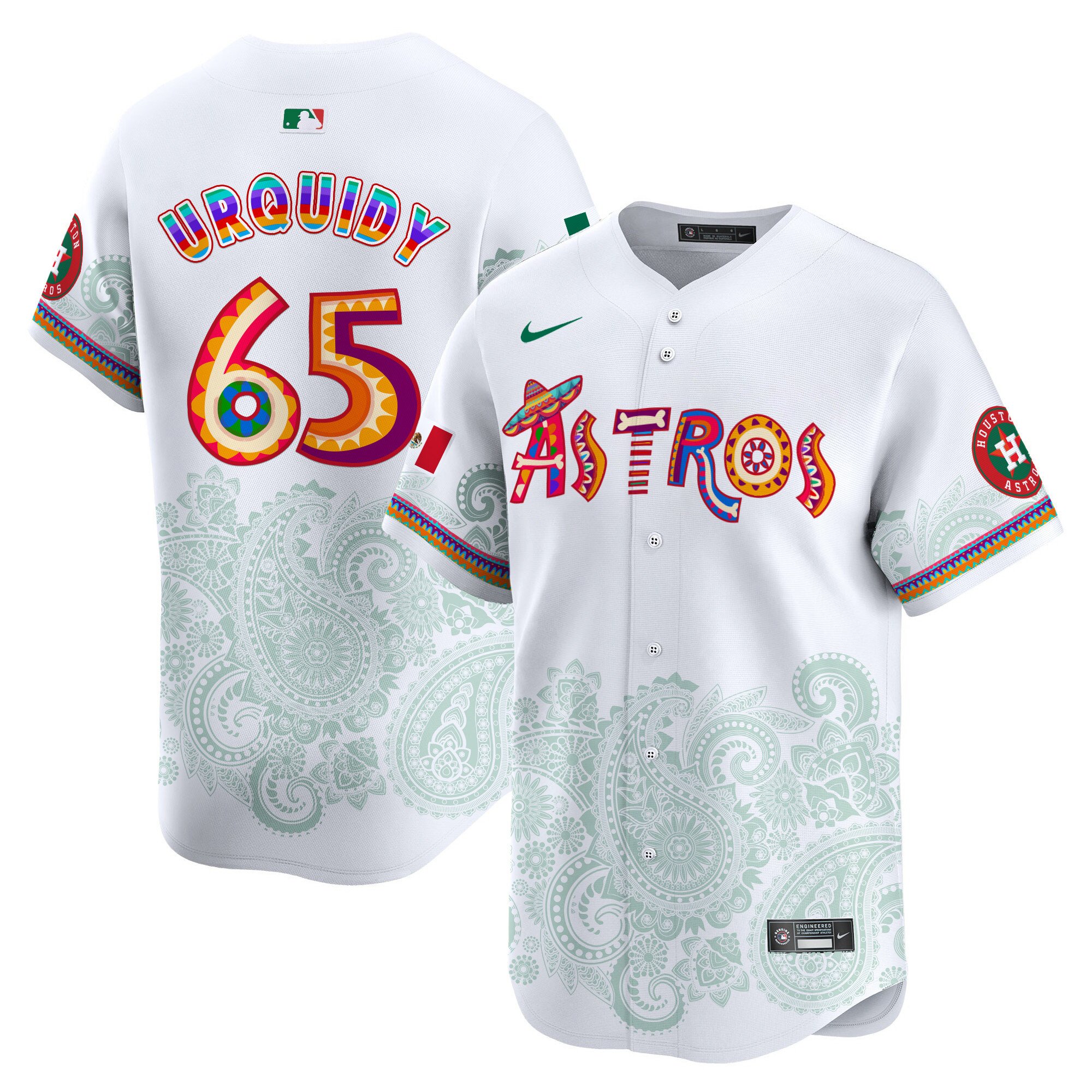 Men's Jose Urquidy Houston Astros Paisley Mexico Vapor Premier Limited White Jersey - Printed