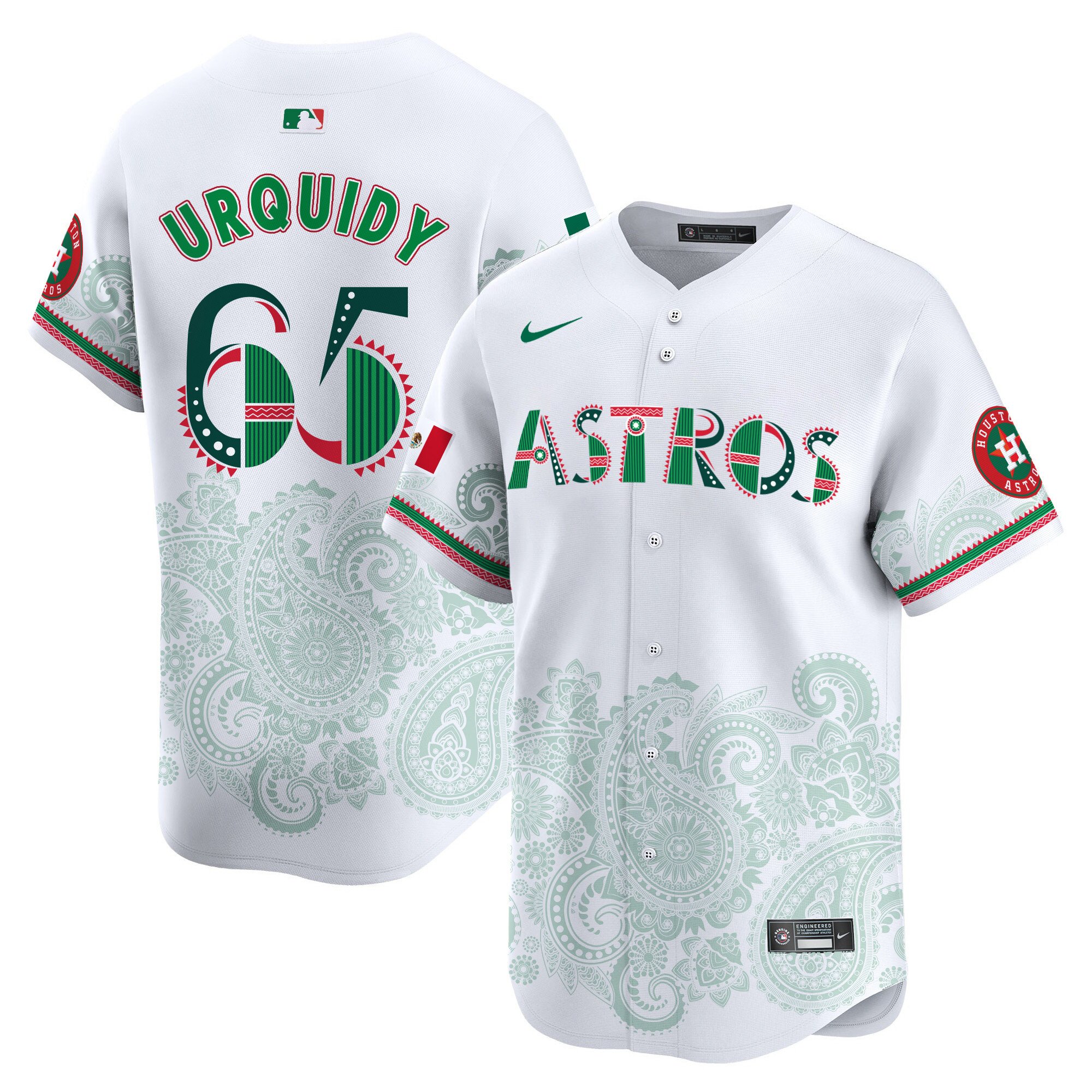 Men's Jose Urquidy Houston Astros Paisley Mexico Vapor Premier Limited White Jersey V2- Printed
