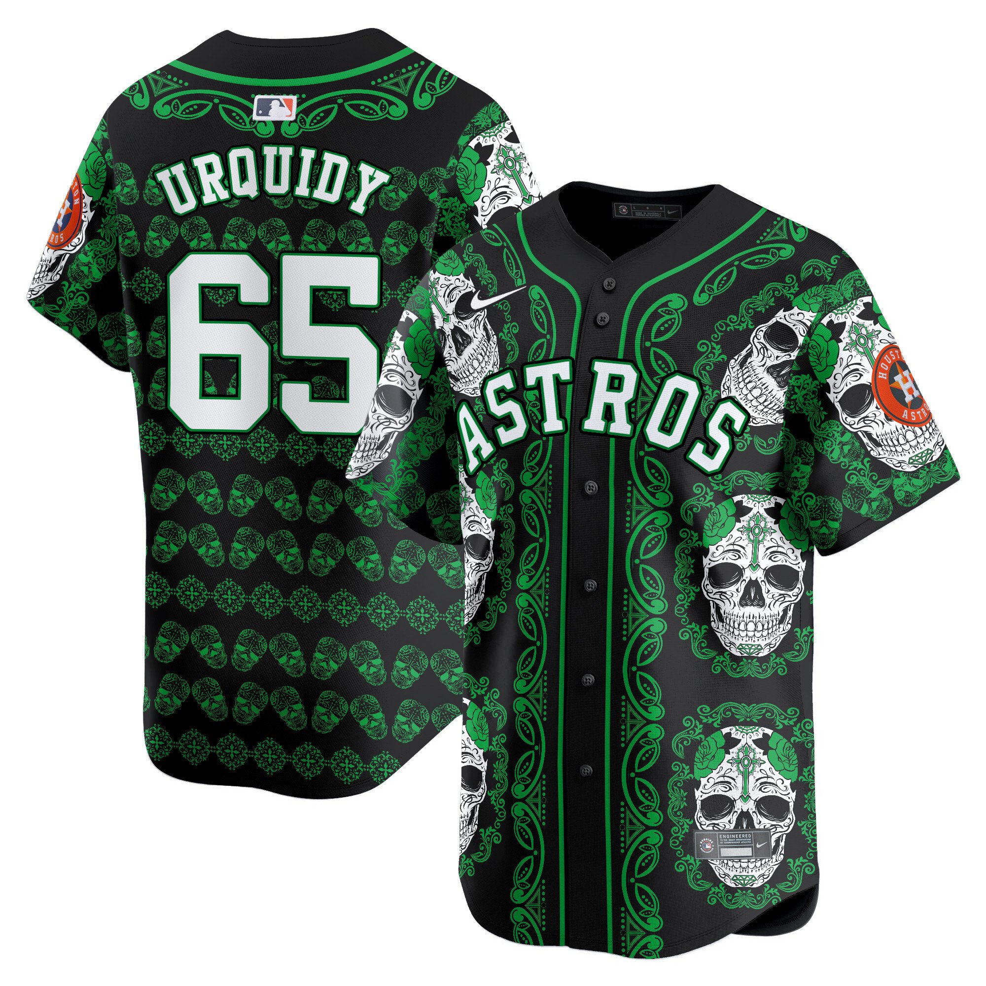 Men's Jose Urquidy Houston Astros Paisley Sugar Skull Vapor Premier Limited Green Jersey - Printed