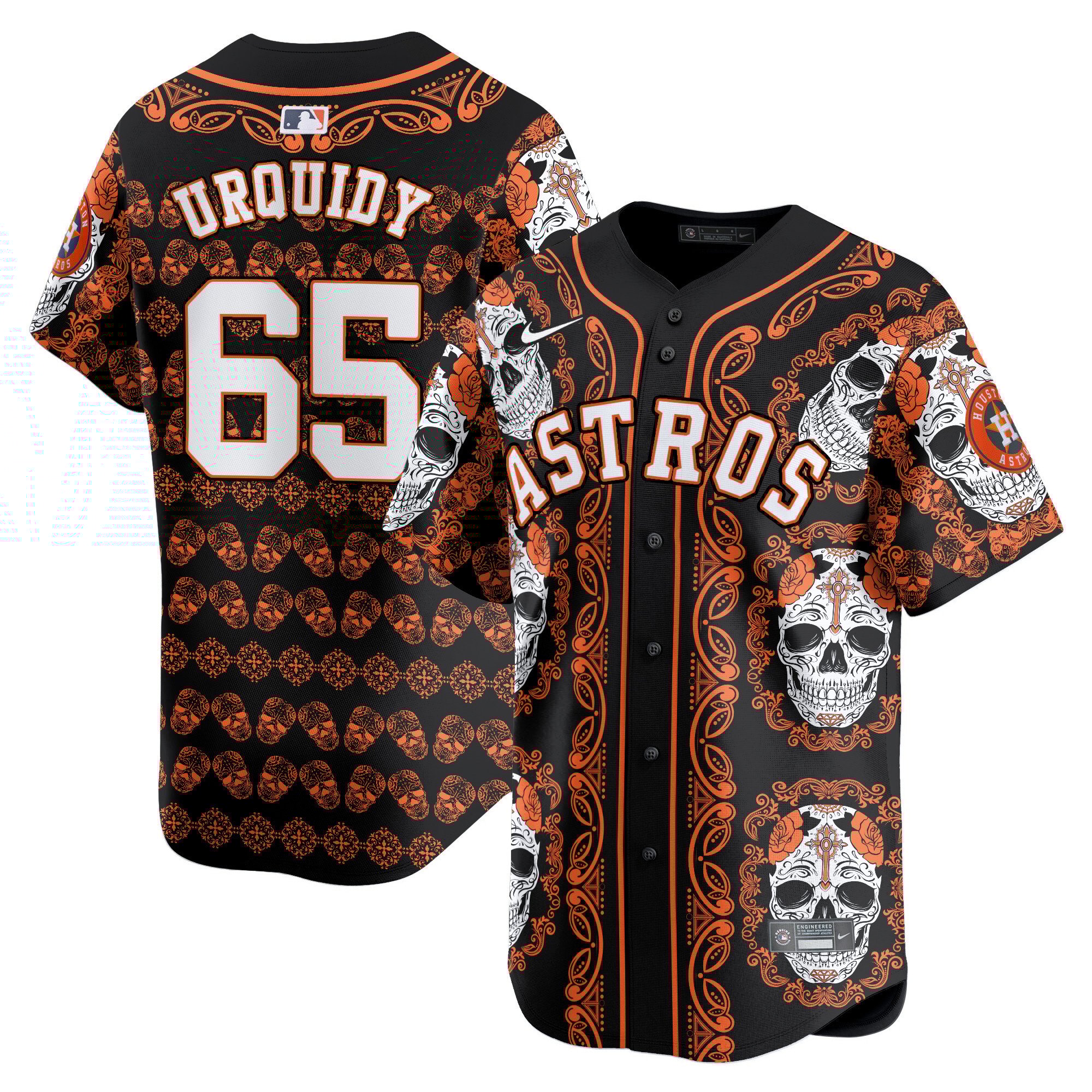 Men's Jose Urquidy Houston Astros Paisley Sugar Skull Vapor Premier Limited Orange Jersey - Printed