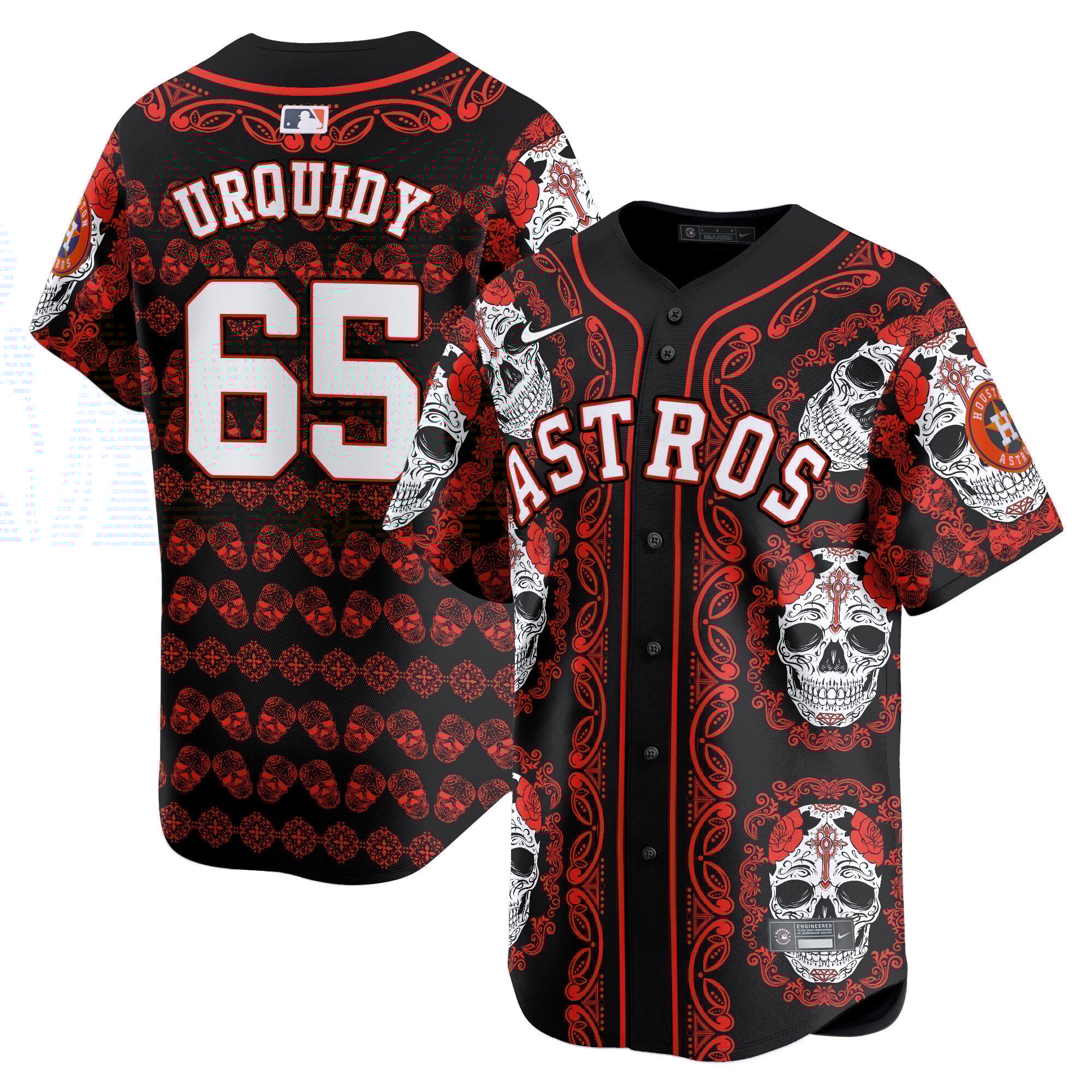 Men's Jose Urquidy Houston Astros Paisley Sugar Skull Vapor Premier Limited Red Jersey - Printed