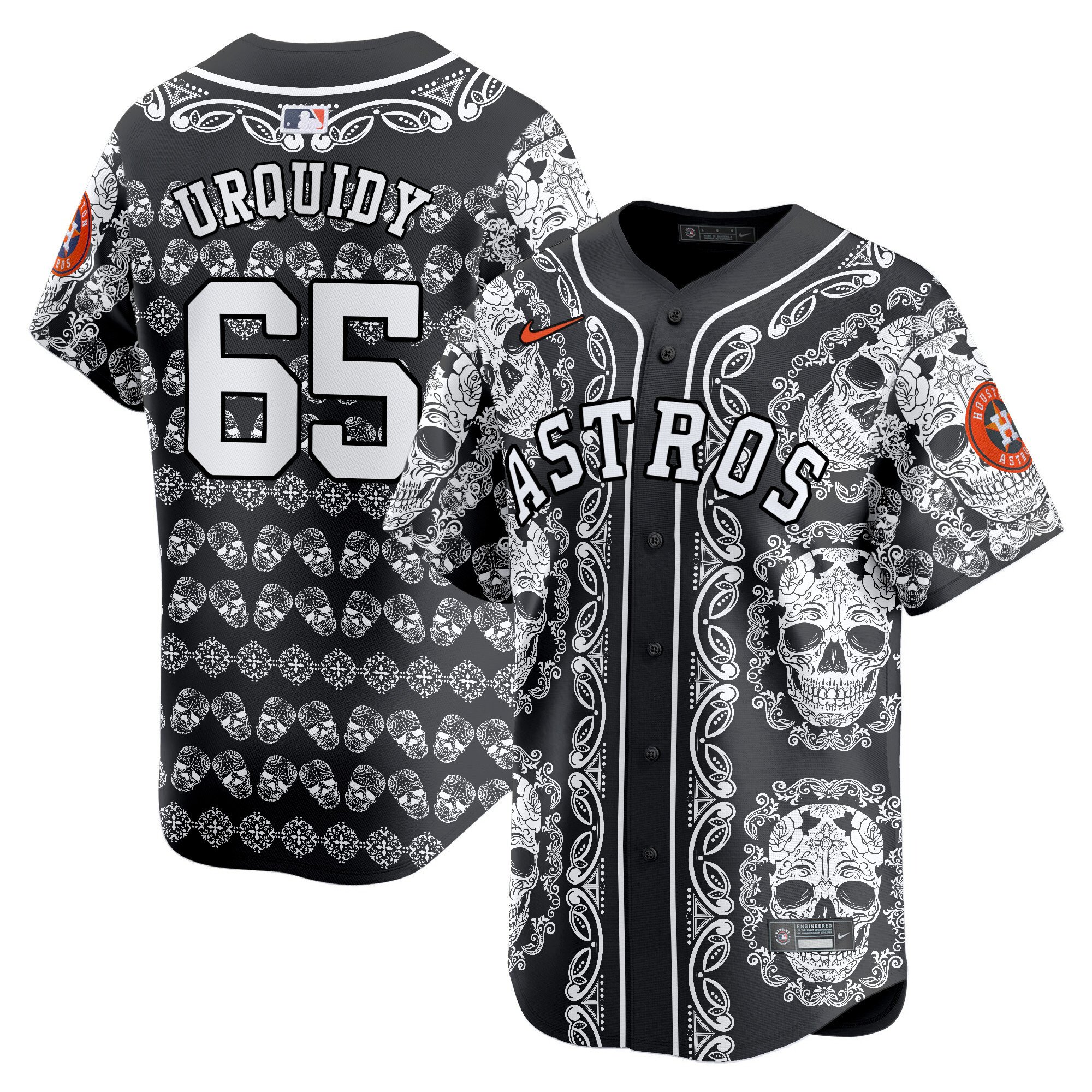 Men's Jose Urquidy Houston Astros Paisley Sugar Skull Vapor Premier Limited White Jersey - Printed