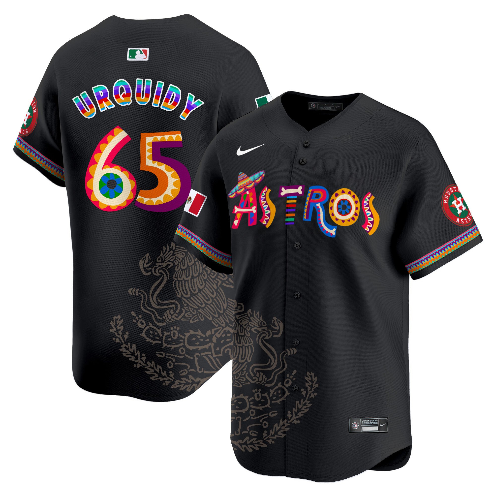Men's Jose Urquidy Houston Astros Viva Mexico Heritage Vapor Premier Limited Black Jersey - Printed