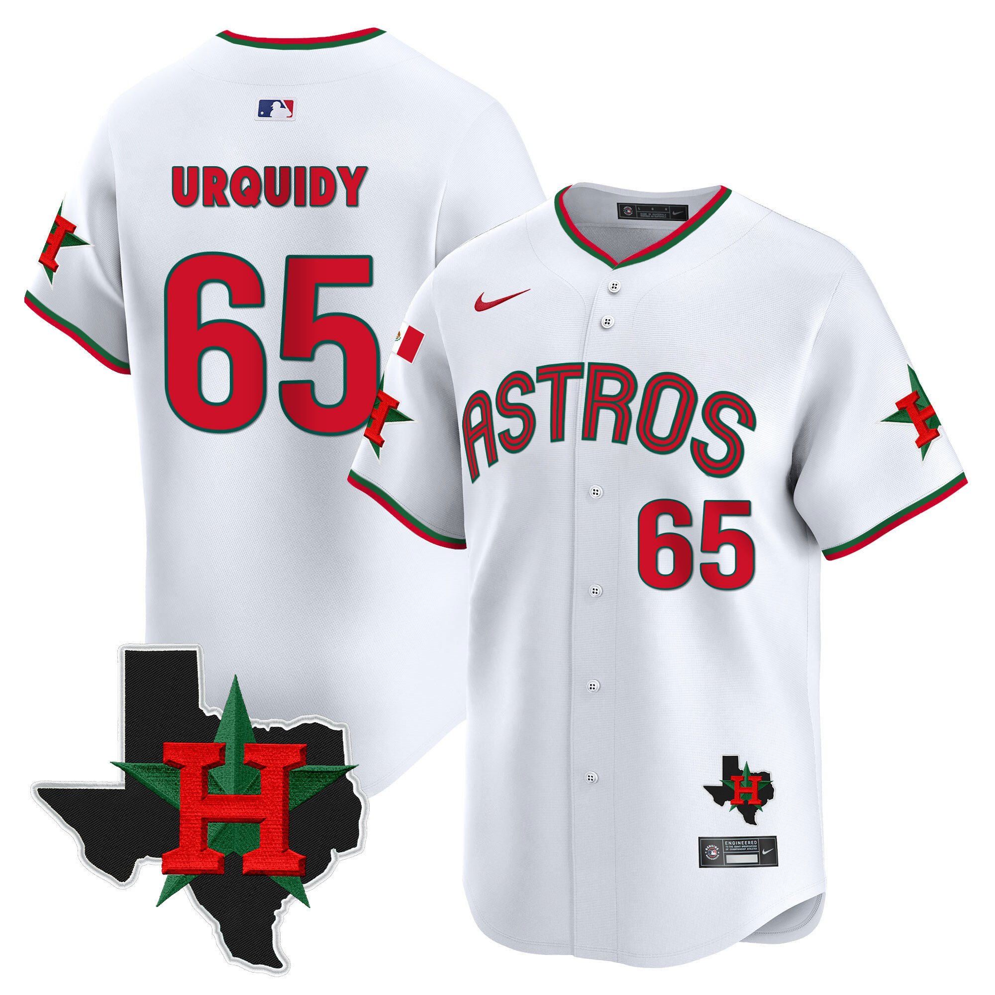 Men's Jose Urquidy Mexico Texas Patch Vapor Premier Limited White Houston Astros Jersey V3 - All Stitched