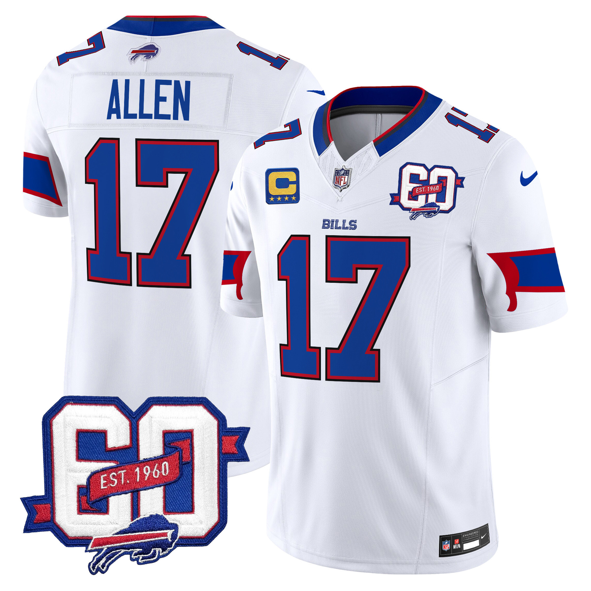 Men's Josh Allen Buffalo Bills 60th Anniversary Patch Vapor Limited White Jersey - All Stitched